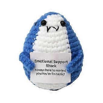 2025 Positive Crochet Shark Doll with Encouraging Card Emotional Support Handmade Knitting Yellow Duck Animal