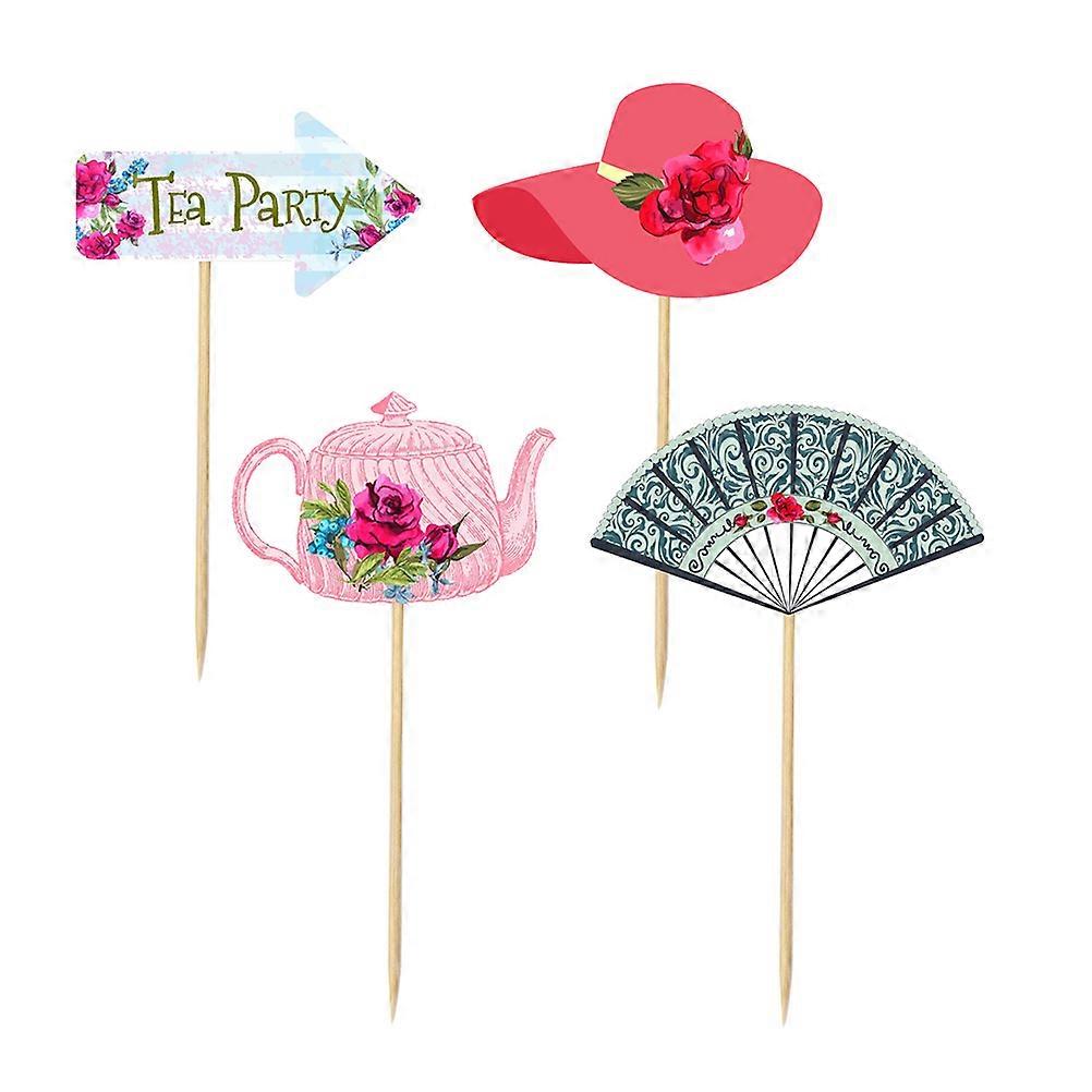 Cake Toppers For Guests 12Pcs Paper Cupcake Decor Designed For Tea Drinking Themed Party Decoration
