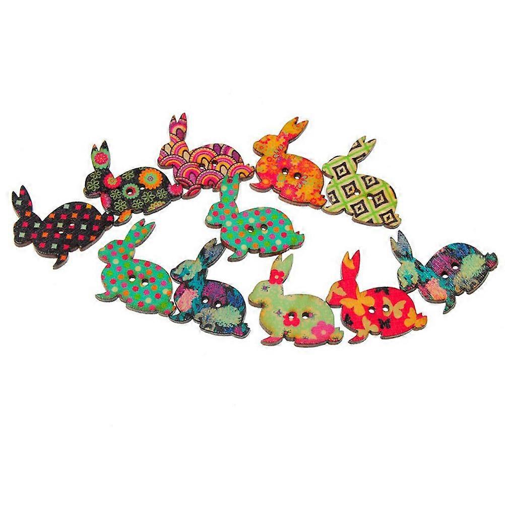 Wooden Button Rabbit Shape for Sewing with 100Pcs Assorted Color