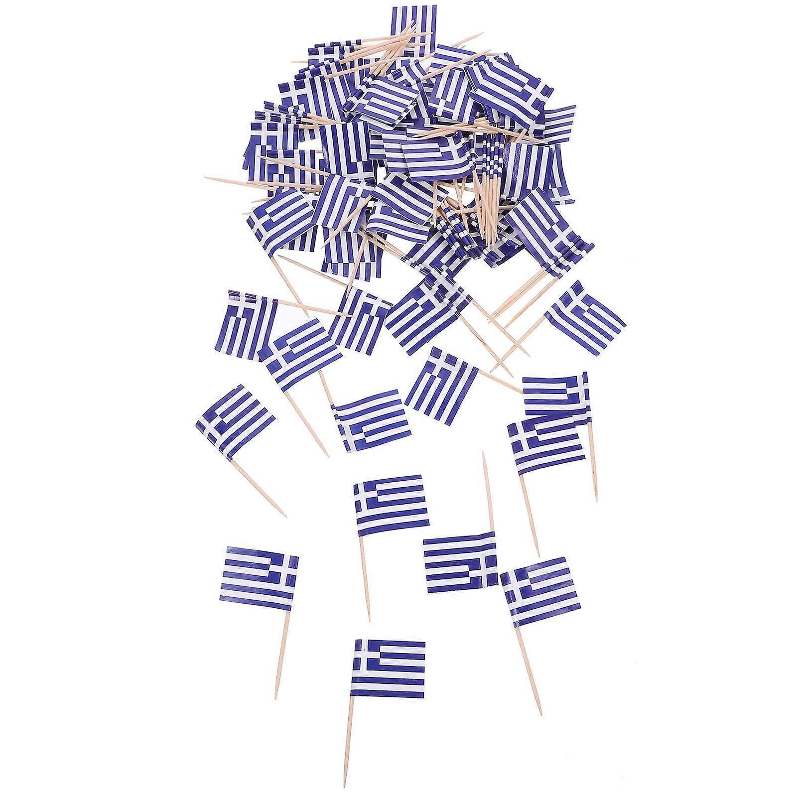 Tretannpirkere til matdekorasjon 100 stk gresk nasjonalflaggdesign