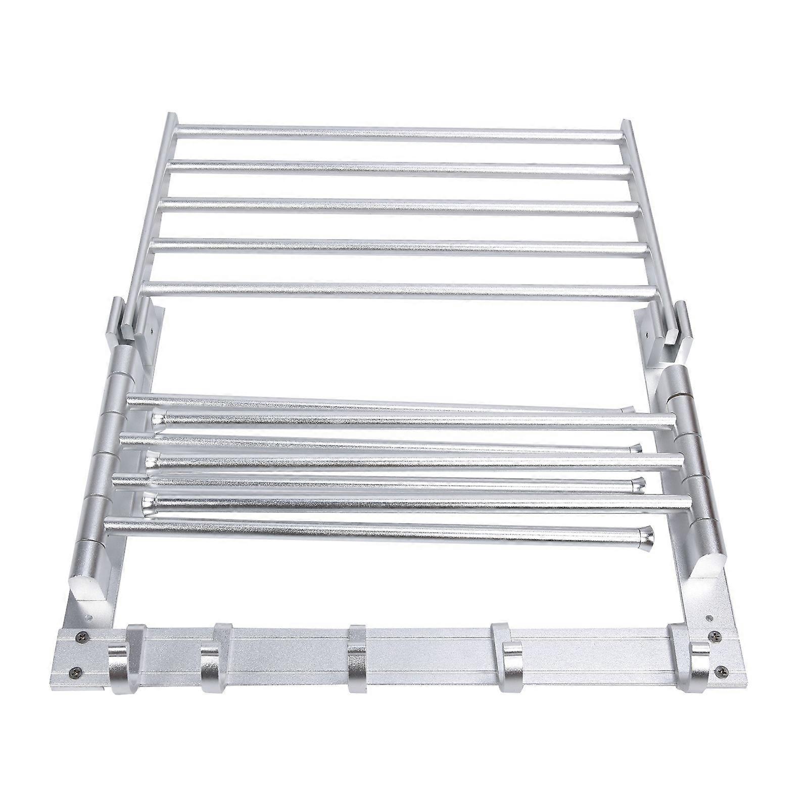 Laundry Clothes Drying Rack Wall Mounted Rotating Towel Rack with Hooks and Swing Arms for BathroomSilver