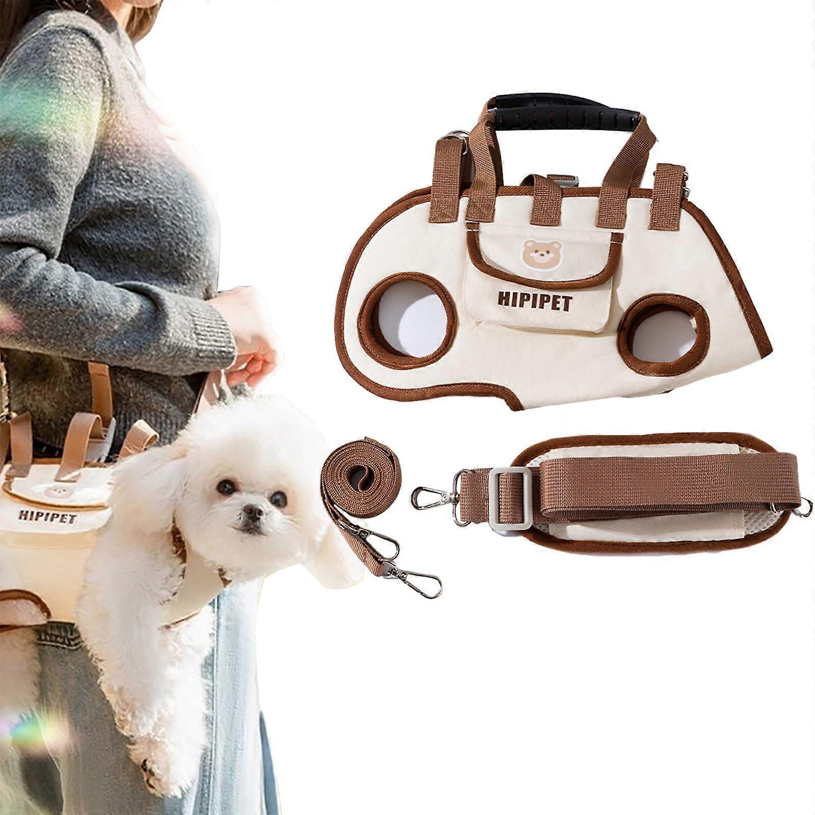 Ventilated Mesh Pet Carrier Sling White S  Breathable Hands Crossbody Carrier With Secure Harness Integration