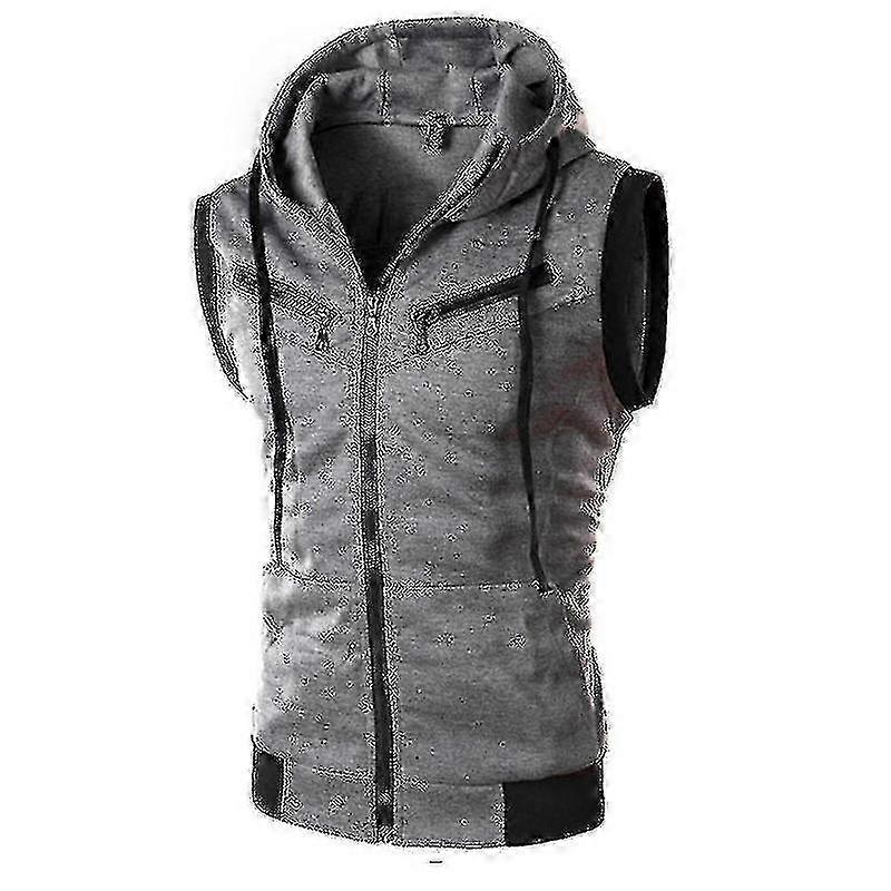 Erkekler Fermuar Up Kolsuz Gilet Kapüşonlu Kapüşonlu Yelek Sweatshirt Ceket Yelek Üst