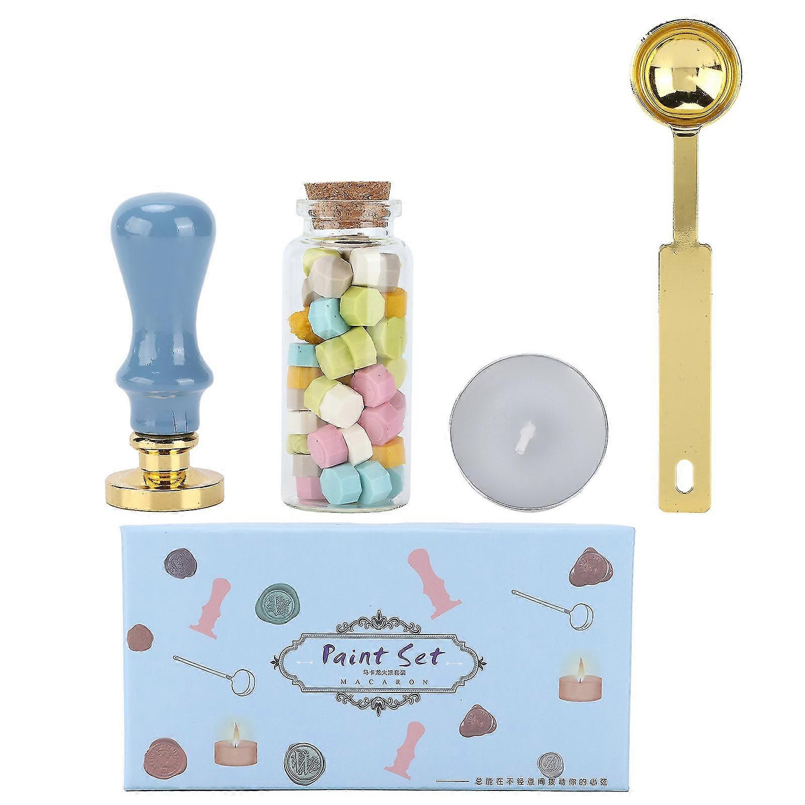 Wax Seal Stamp Kit Clear Pattern Durable DIY Classic Sealing Kit for Envelopes Invitations Wedding Embellishment(Blue Long Box ultramarine Handle ) 25