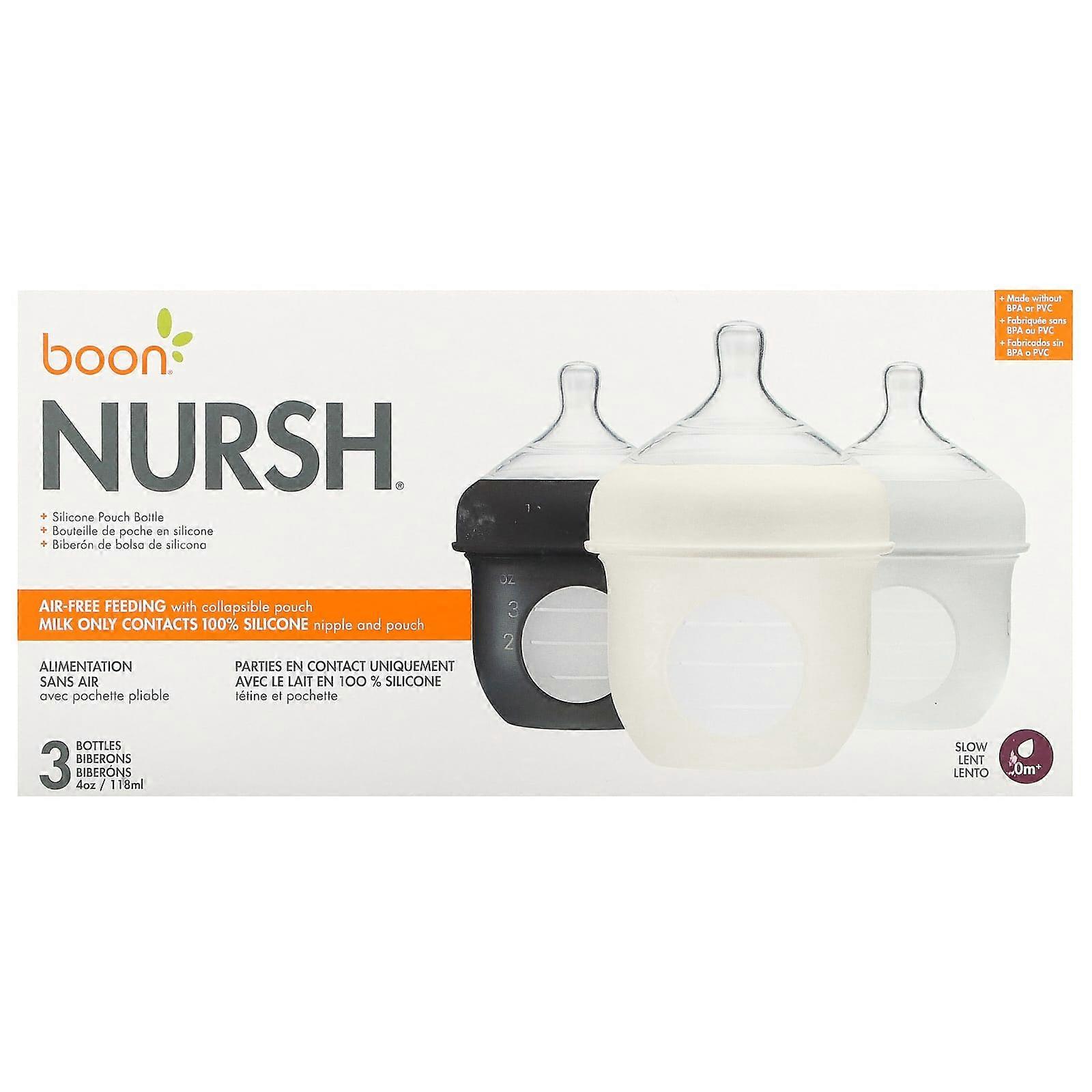 Nursh, Silicone Pouch Bottle, 0m+, Slow, 3 Bottles, 4 oz (118 ml) Each