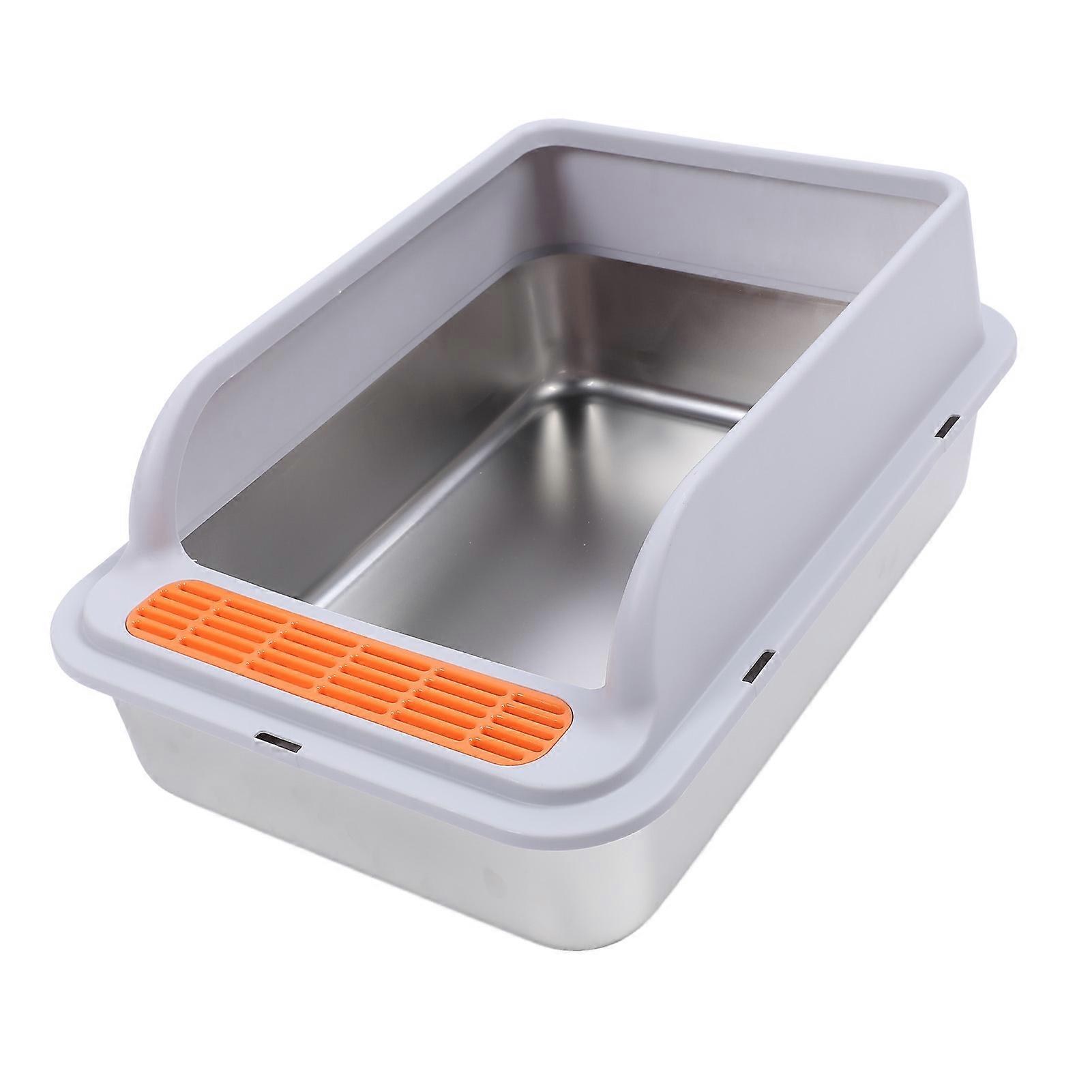 Extra Large Cat Litter Box Large Capacity Stainless Steel Splash Proof Open Top Easy To Clean for Multiple Cats Light Gray Extra Large