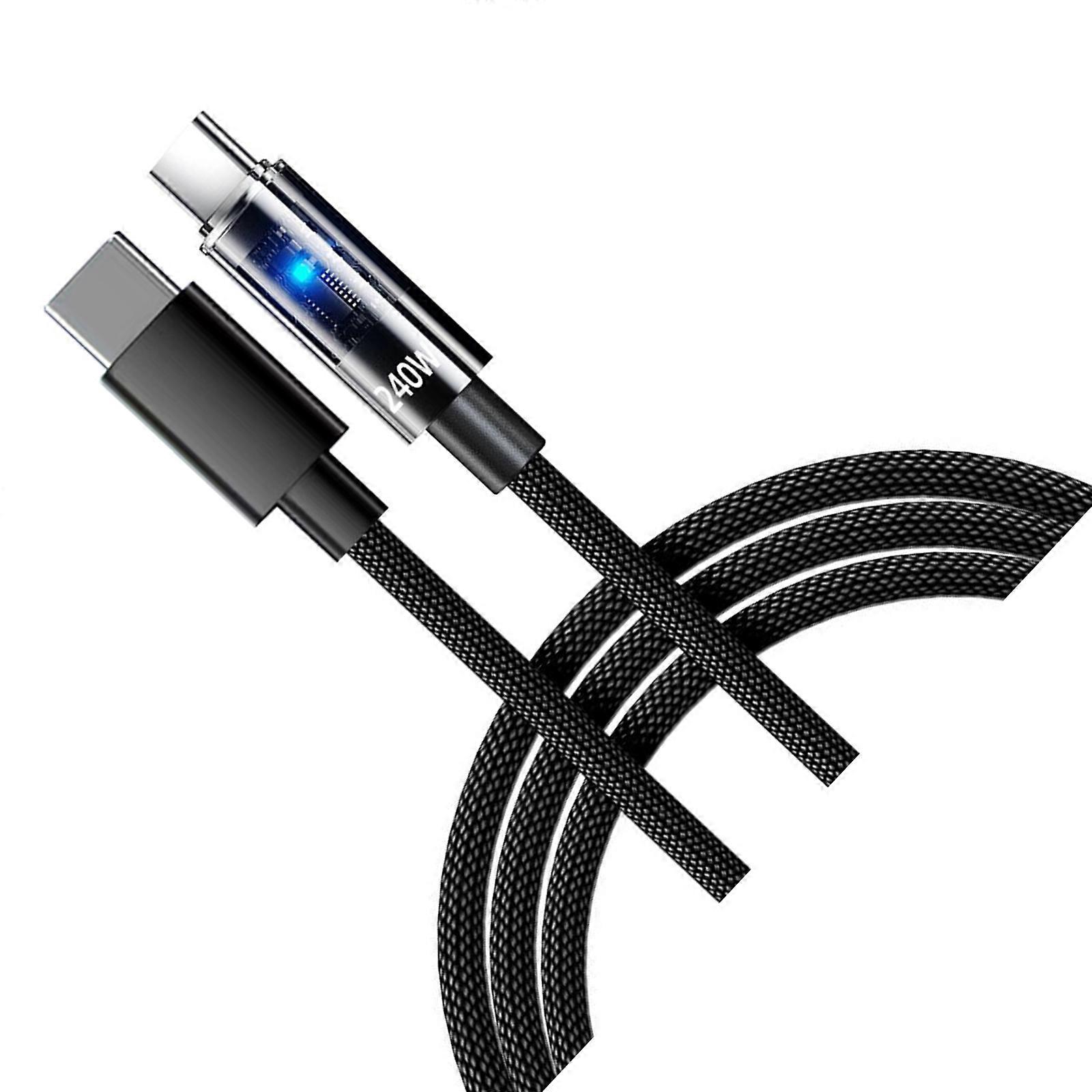 High Power 240W USB C To USB C Data Cable Rapid Charging Double Port Safety Chip Nylon Braided for Multiple Devices Multicolor