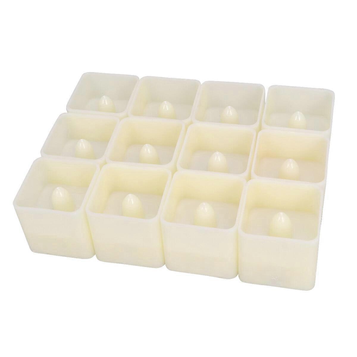 12PCS Square Simulation Candle Lights Electronic Flameless LED Tealight Party Decor for Home Bar Cafe - Yellow Flash (White)