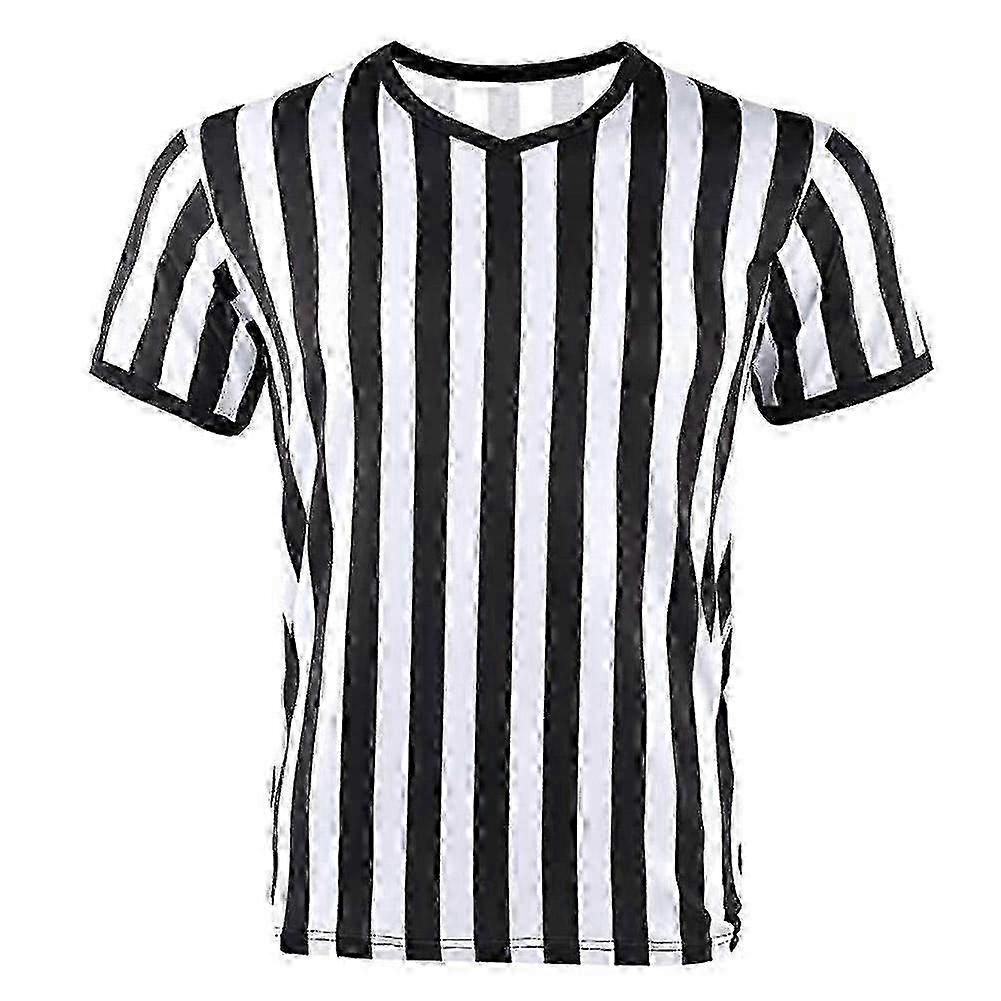 Maillot rayé d’arbitre de football S-M-6XL Noir et blanc Col en V Polyester Sportswear