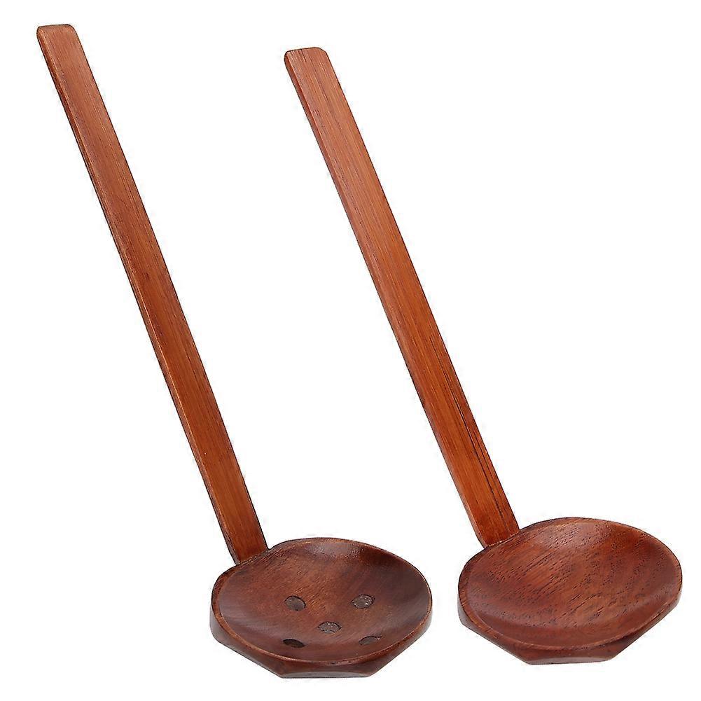 Long Handle Wood Spoon Tableware Set Noodles Soup Spoon with Slotted Spoon Kitchen Tool