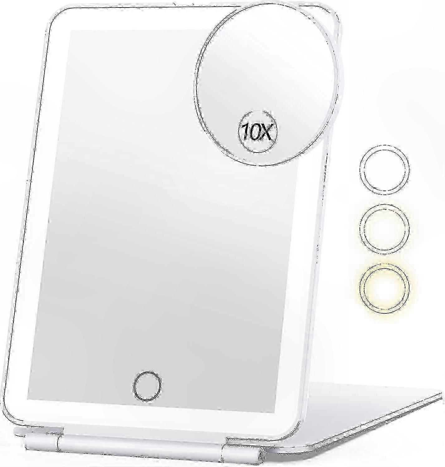 Portable Vanity Mirror with 10x Magnification, 80 LEDs, 3 Lighting Modes, Rechargeable 2000mAh Battery, Ultra Slim Design for Travel