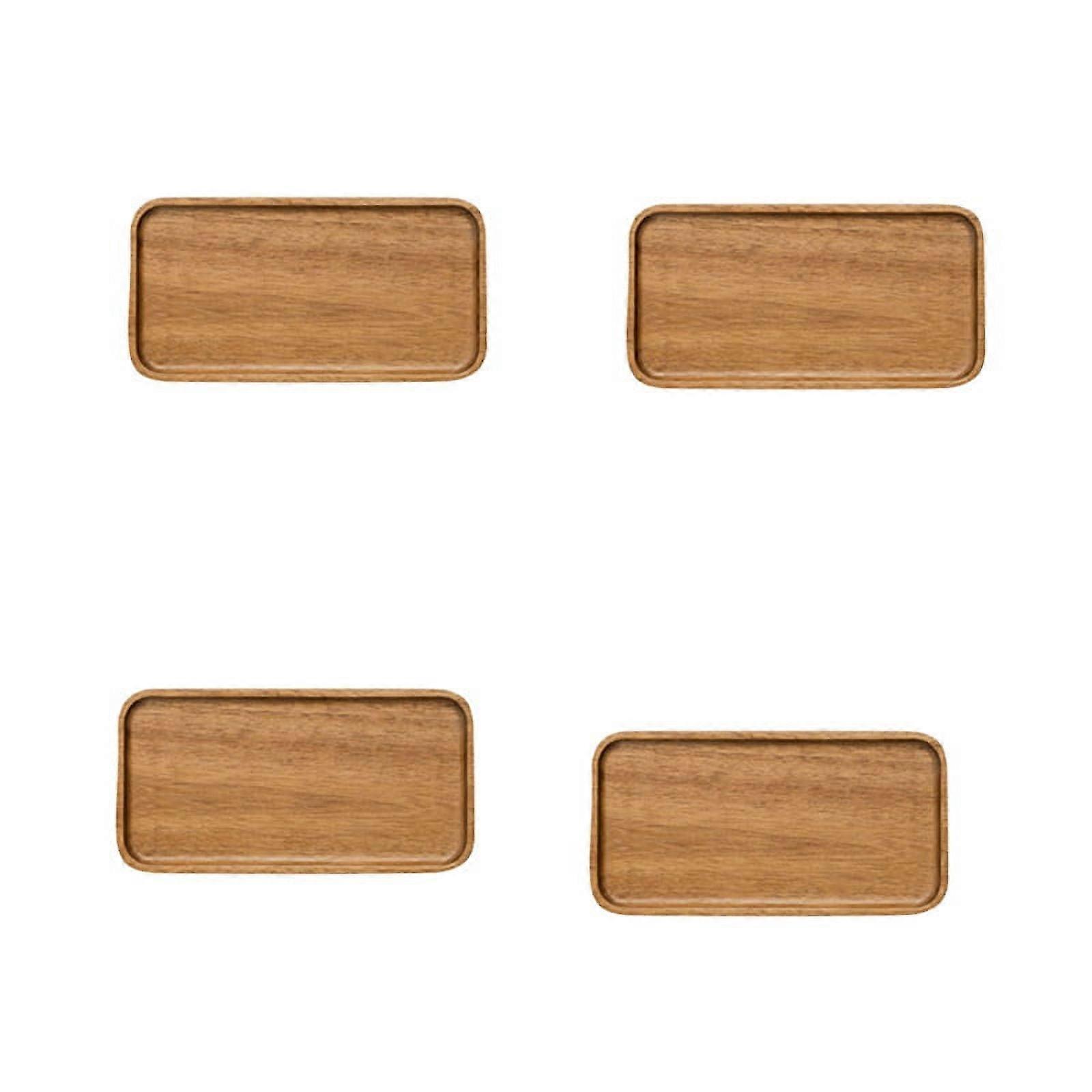 4X Serving Tray, Rectangular Solid Wood Flat Bottom Plate, Fruit Plate, Saucer, Tea Tray, Dessert Plate-Small