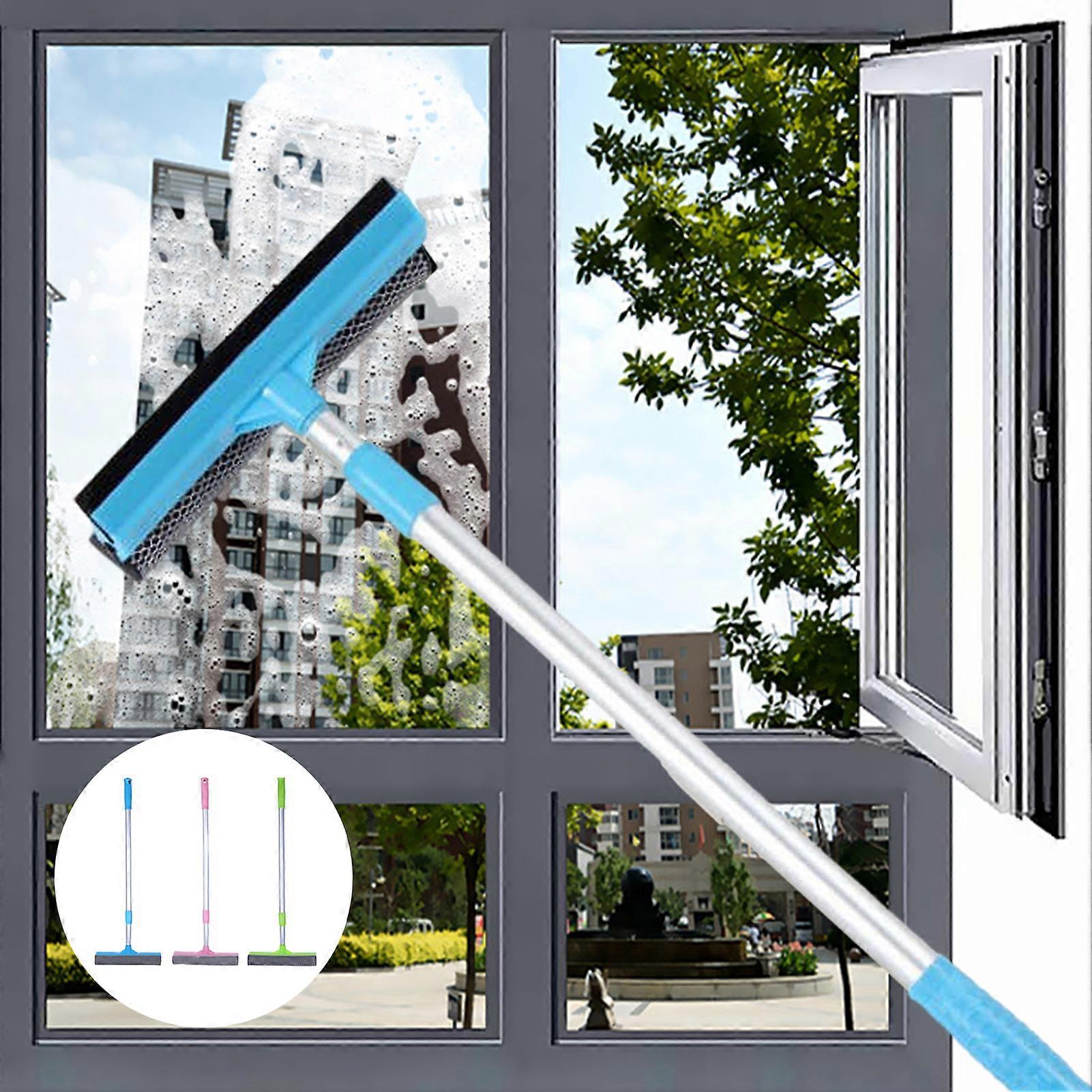 SUSUchens Window Cleaner with Retractable Handle Glass Doors Mirrors Natural Rubber Scraper Adjustable Length Window Wiper Blue