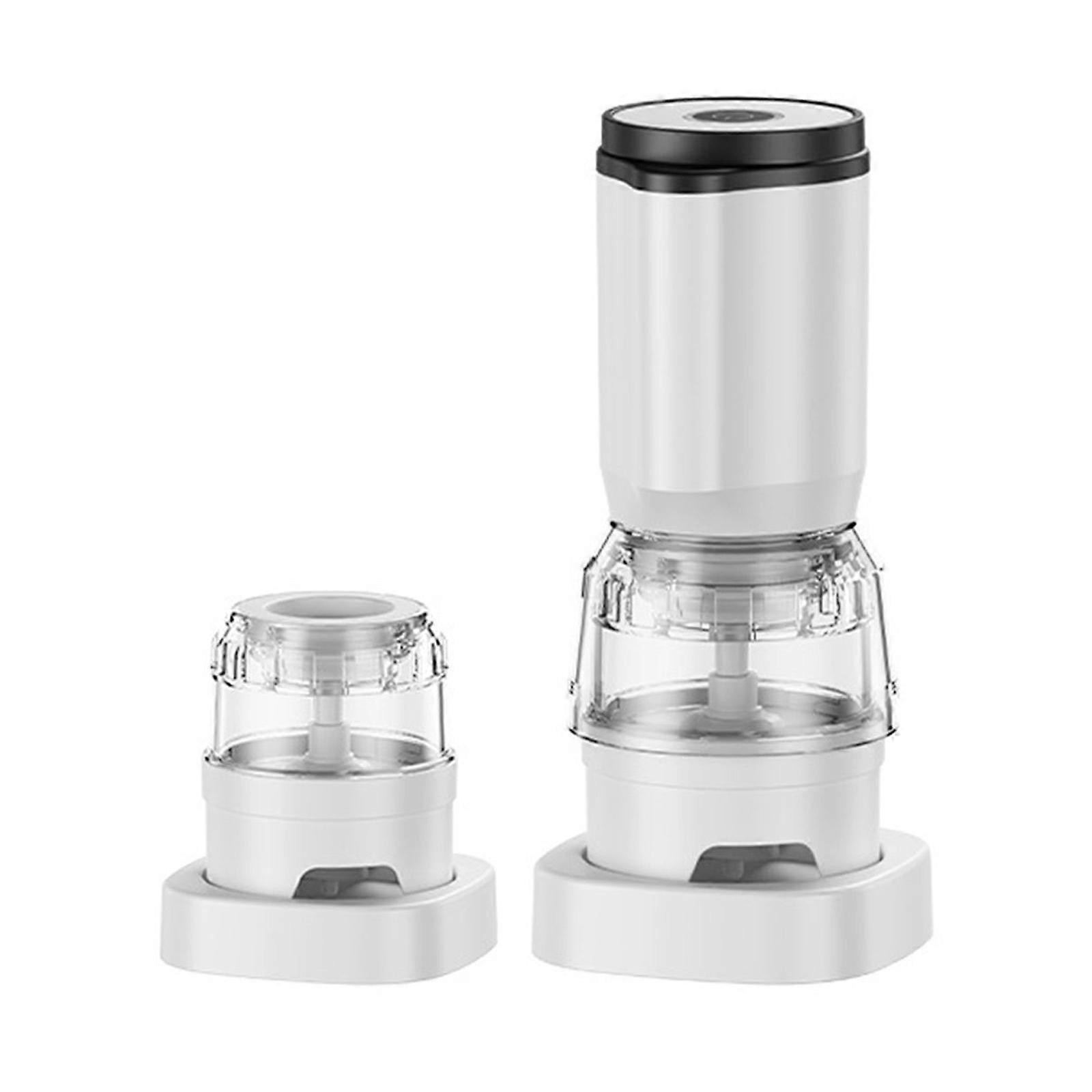 Cordless Electric Pepper Mill Ceramics Blade with 2 Clear Container Single Button Control Adjustable Coarseness Cooking  White