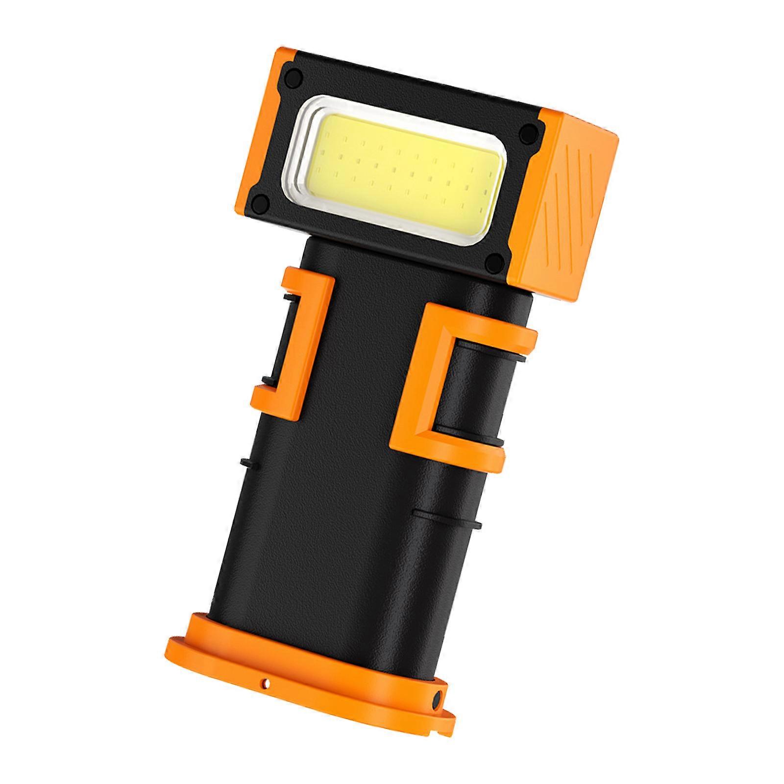 Compact Double Light Source Handheld Flashlight With Rotating Head For Outdoor Work Emergency Use Magnetic Base  orange color