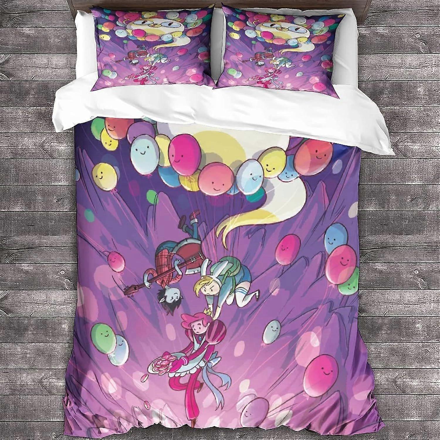 GENBAK Adventure Time Roupa de cama Set Animação Capa Colcha Animação Tema Edredom Capa Microfibra Edredom Respirável Capa King