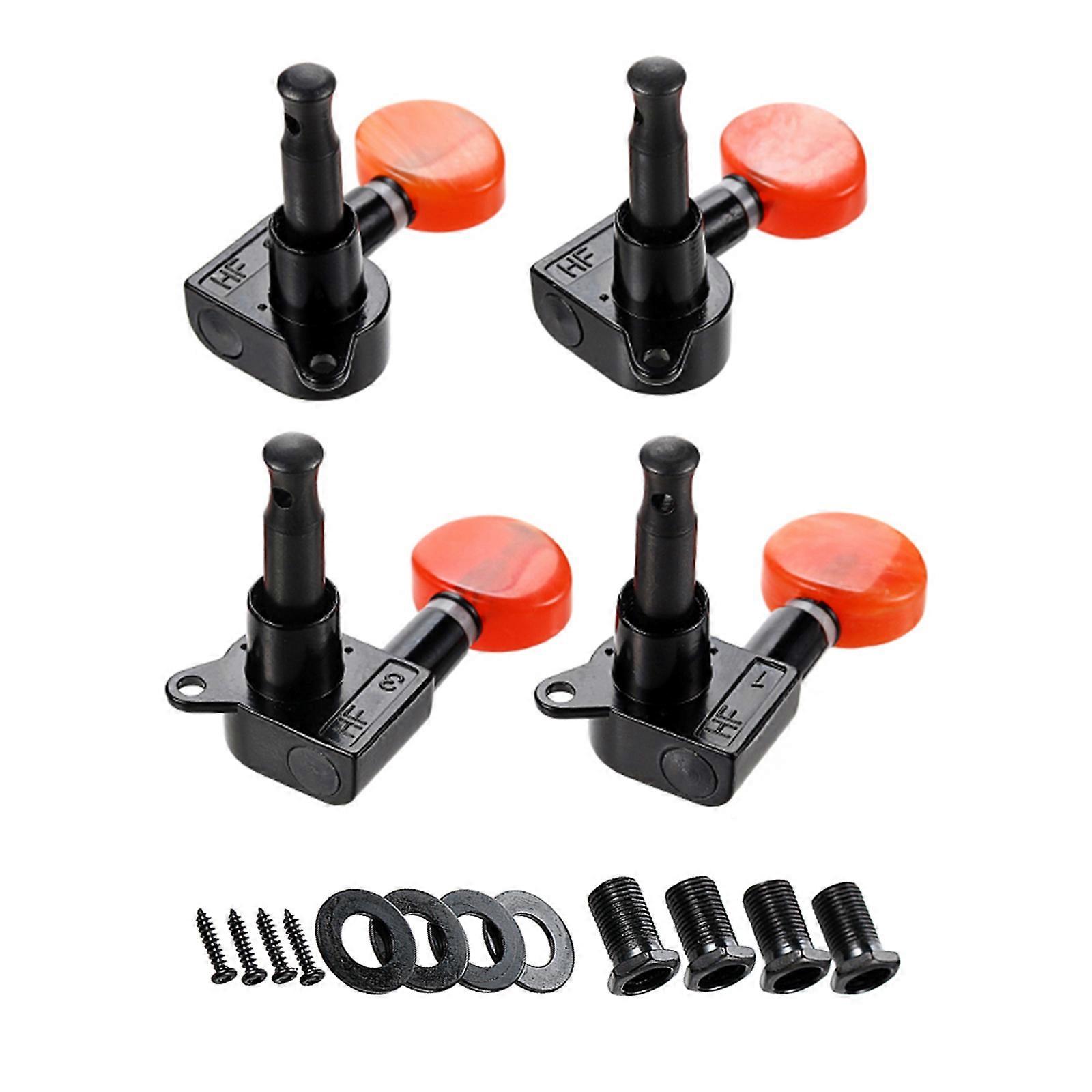 4 Point Metal Alloy Guitar Tuning Pegs Transparent Orange Cover For 4 String Instruments Installation Multicolor