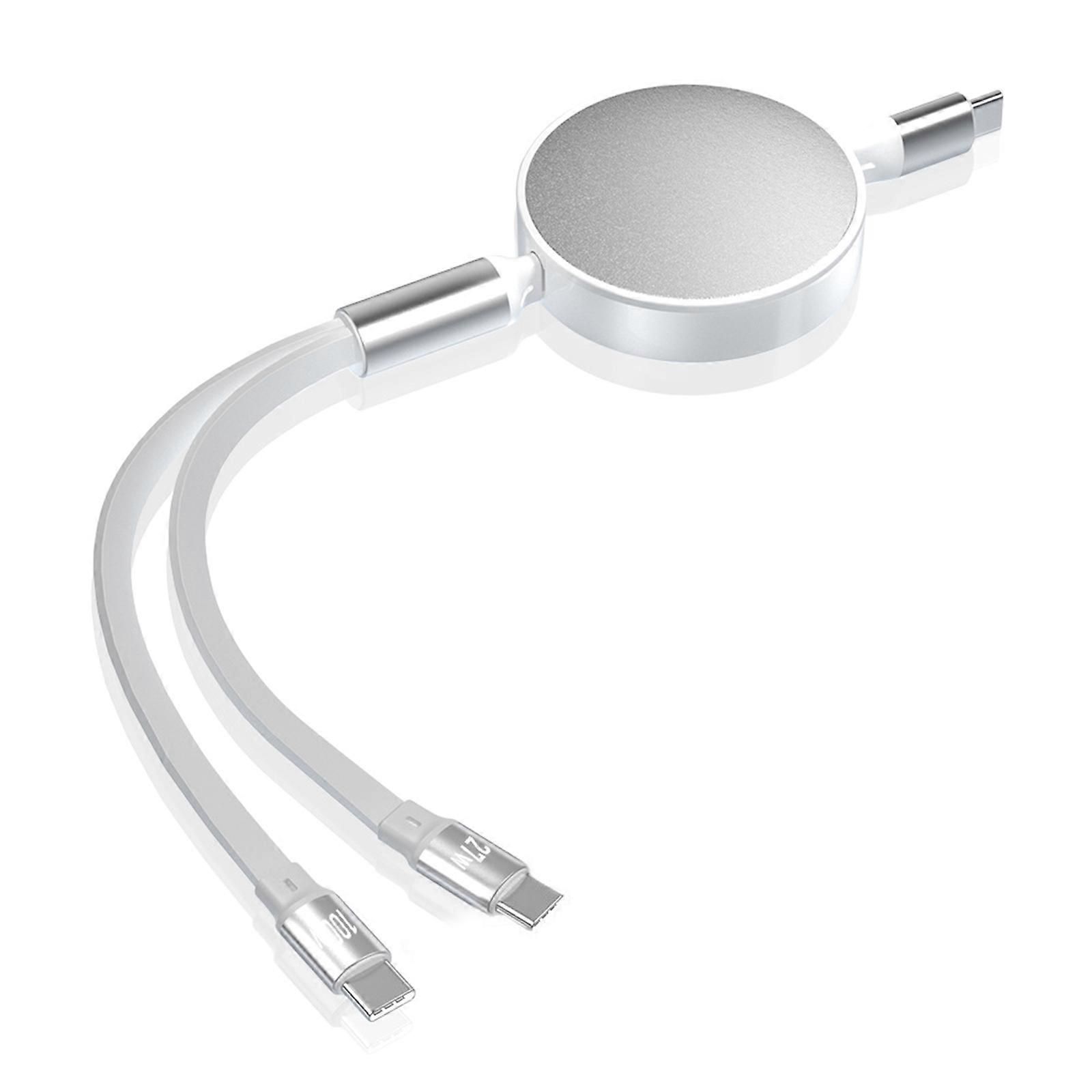 Charging & Data Sync Cord Wire for Phone Tablet Stretchable 100W 480Mbps USB C to Double USB C Male Data Transfer Cable  White