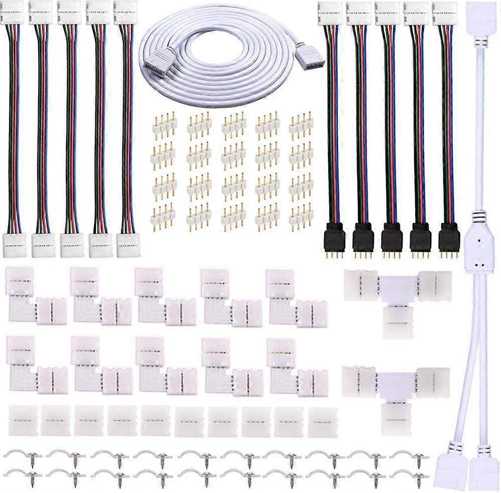 10mm 4pin 5050 RGB LED Strip Solderless Connector Kit- Includes 6.6FT Extension Cable,2 Way Splitter,L and T Shape connectors
