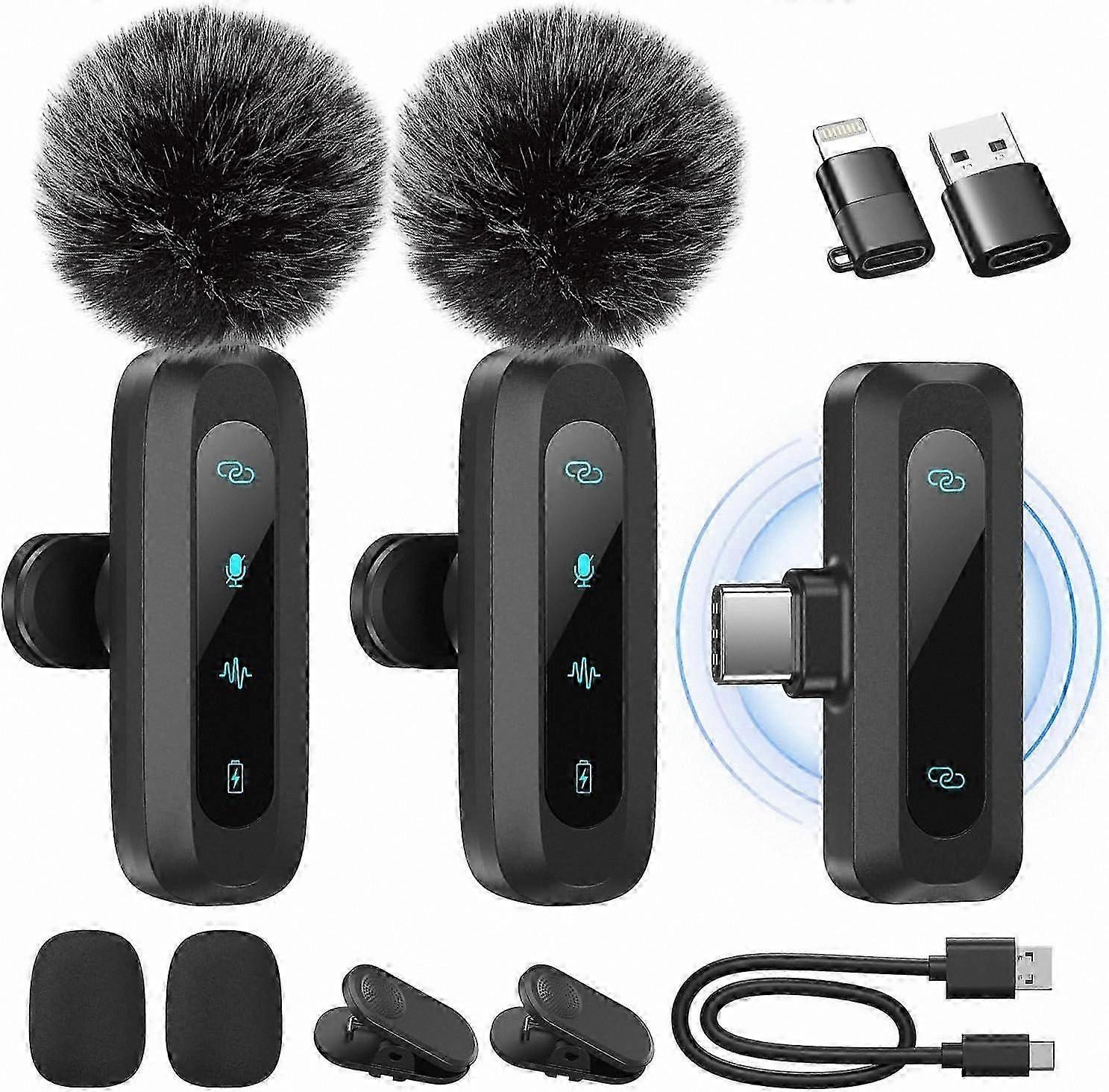 2-Pack Wireless Lavalier Microphones for Recording and Broadcasting