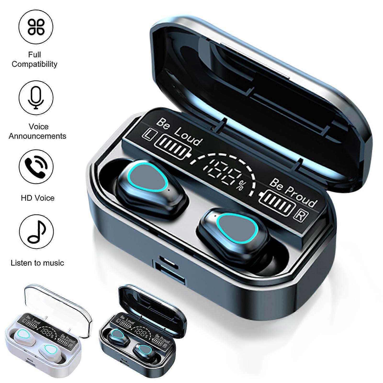 Jacenvly 2024 New Bluetooth Headphones, Digital Display, Hifi Sound, In-Ear, Auto Pairing, Wired/Wireless, White