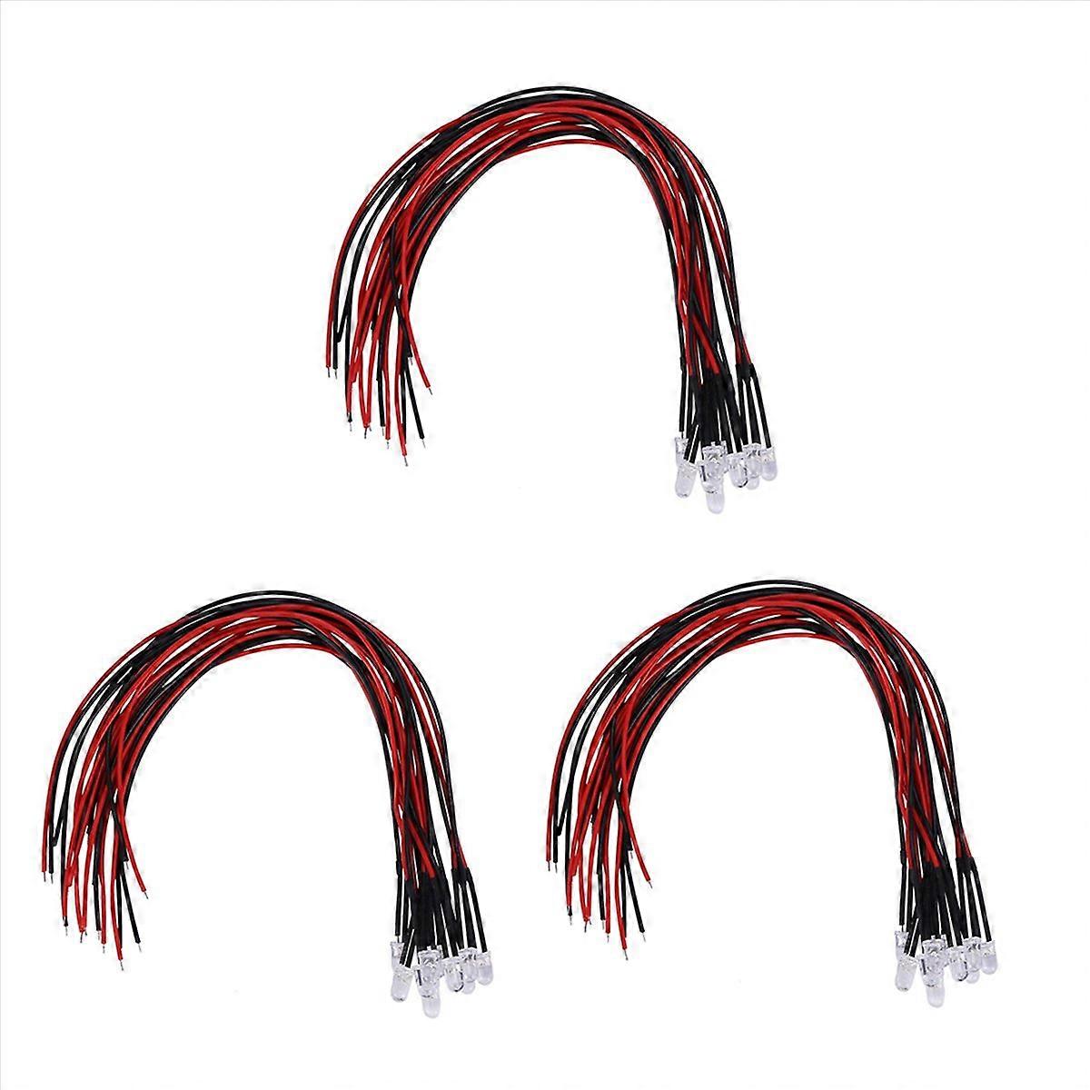 30Pcs 5mm Pre-Wired Diffused LED Diodes Light 20Ma DC 3-6V White