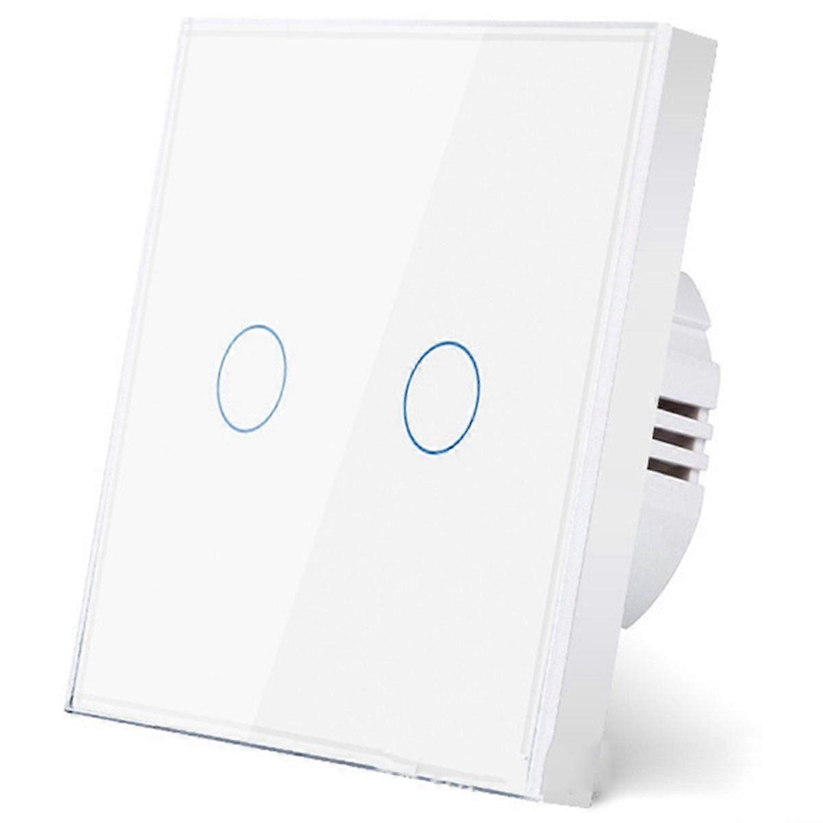 European AC100-240V Tempered Black White Glass Touch Switch Panel Wall Light Sensor Button Gang 10A Interrupt 2 Gang(EU)