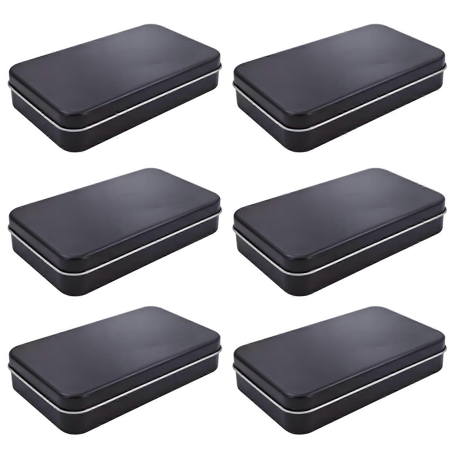 Rectangular Metal Empty Hinged Tins Containers 6 Piece Set, Hinged Lid Tin Containers 5.9 x 3.5 x 1.2 Inches Black Home Storage