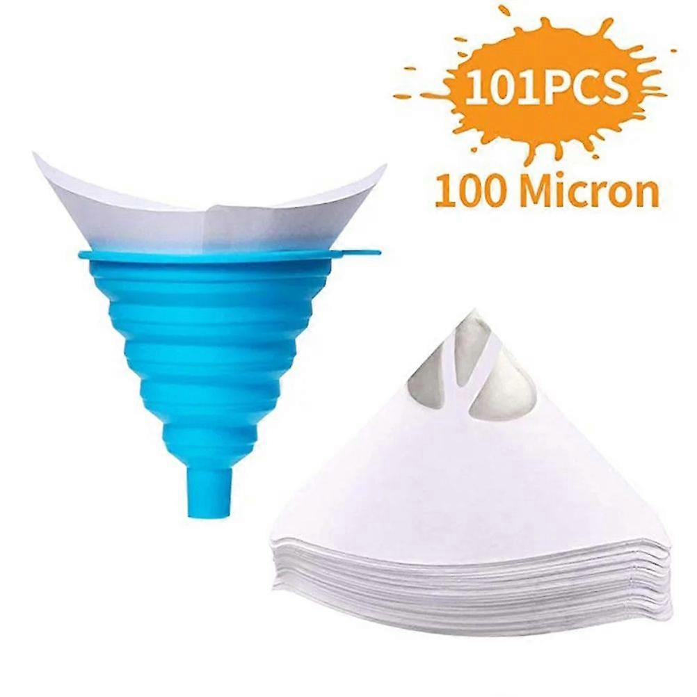 Car paint strainer, 100 pieces of silicone with 1 silicone funnel with fine nylon mesh conical filter.