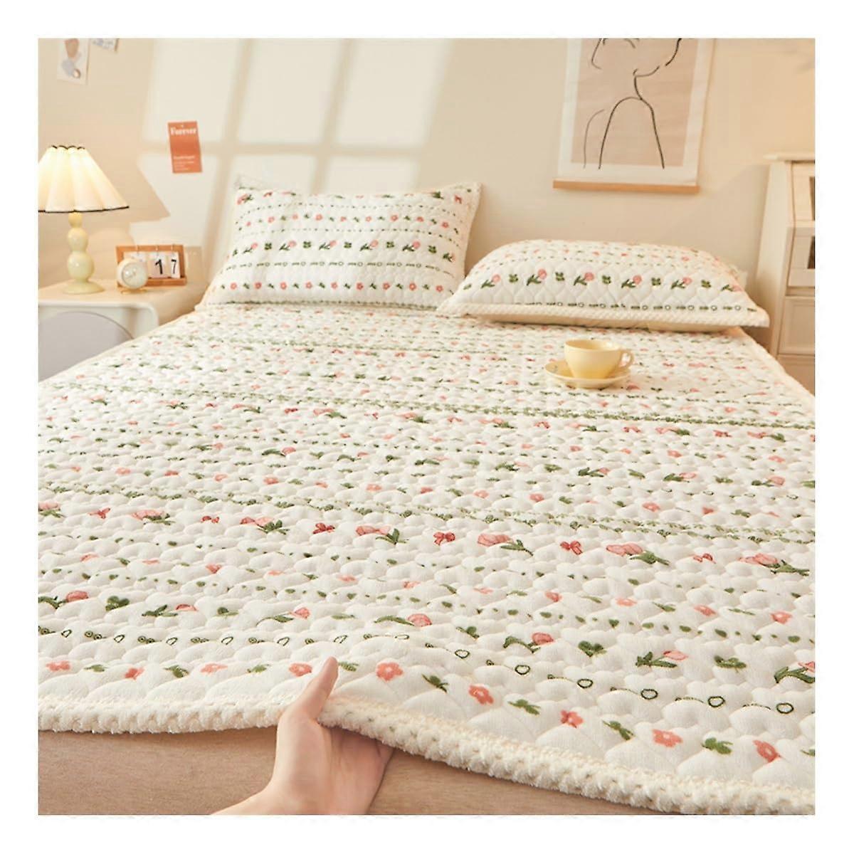 King Size Milk Velvet Mattress Topper with Warm Feather Cotton and NonSlip Elastic Straps