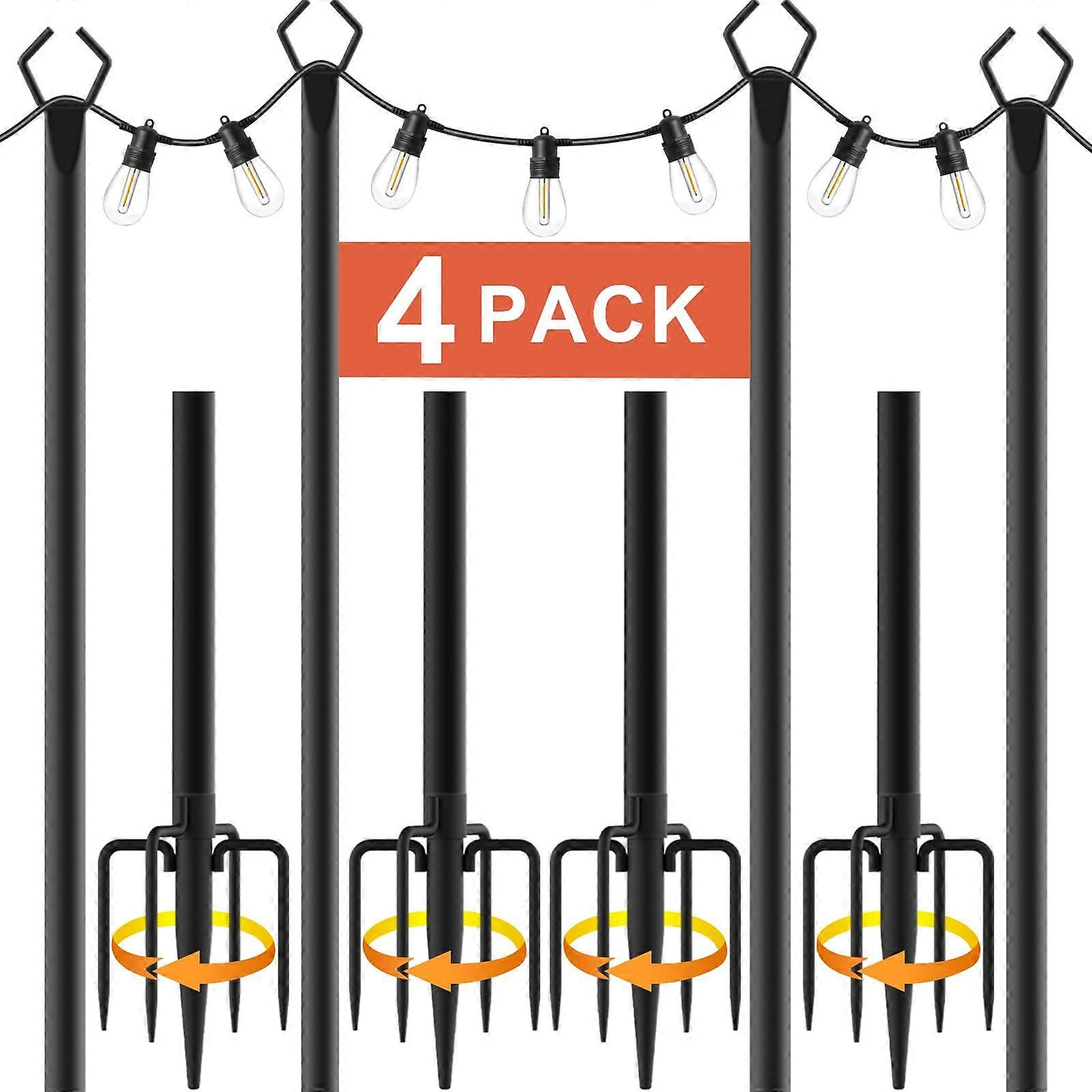 Outdoor String Light Poles 10Ft 4 Pack with Fence Brackets, Metal for Patio Deck Backyard