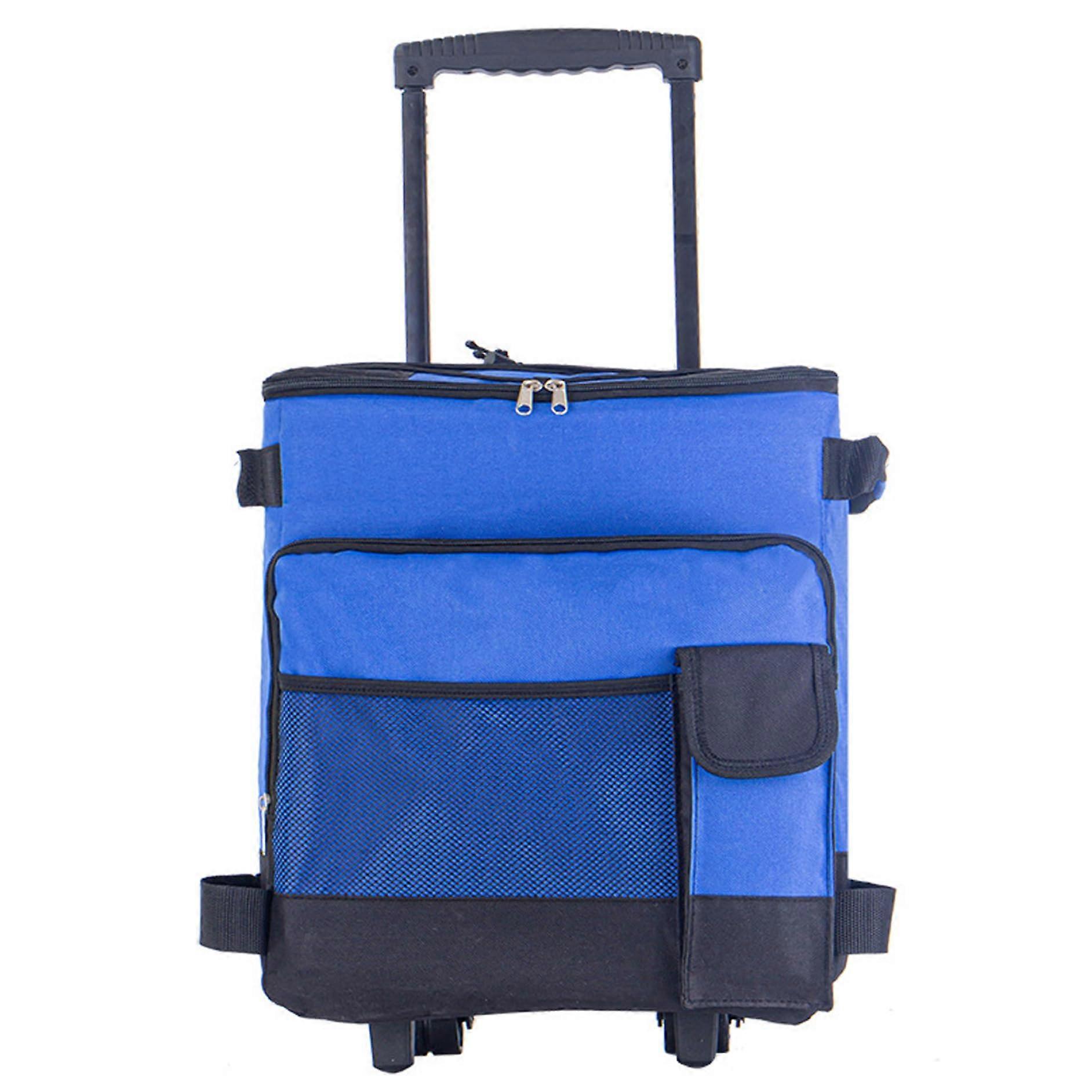 Rolling Cooler with Wheels 43L Waterproof Insulated Bag Foldable MultiPocket Outdoor Blue