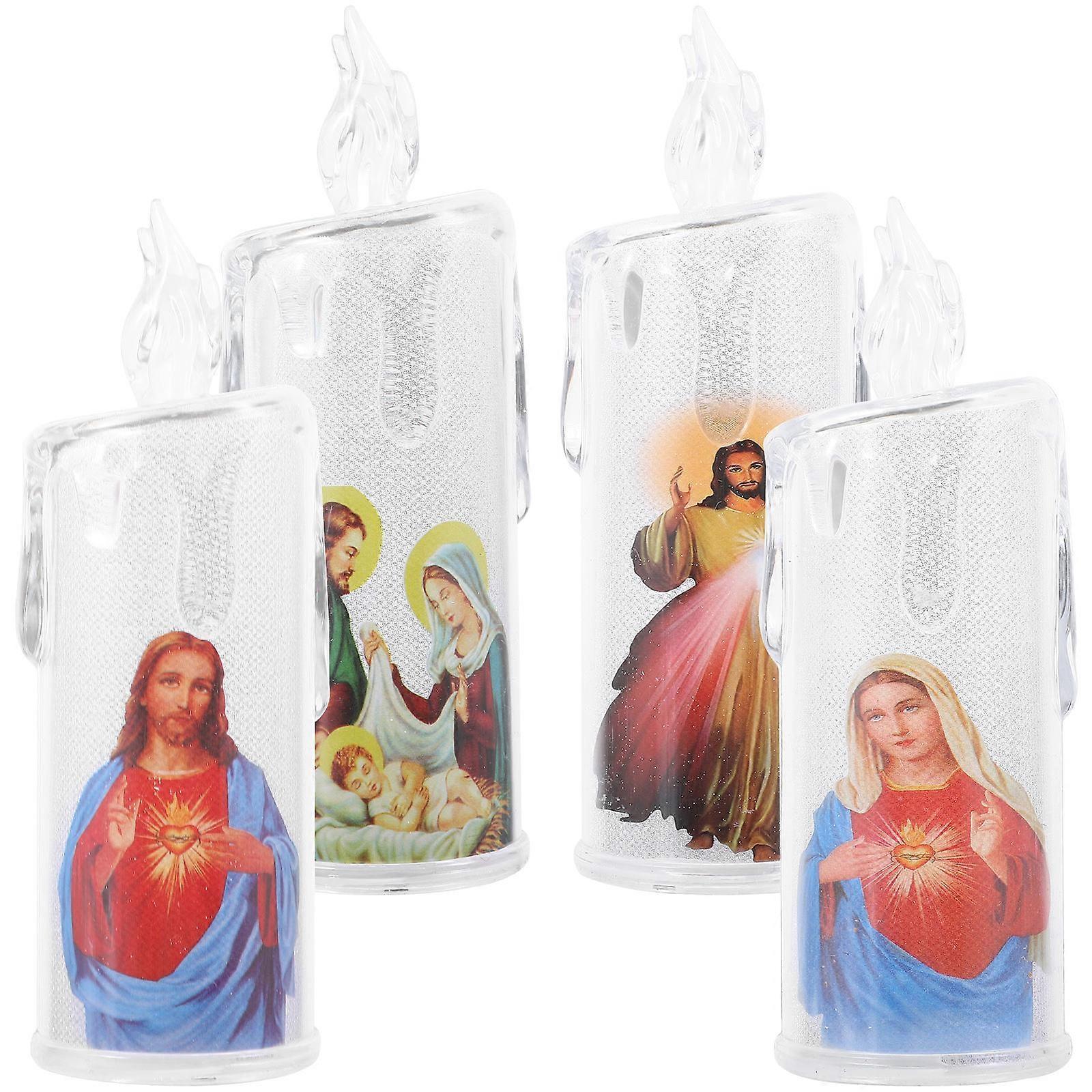 Electronic Jesus Candle Lamp for Christmas and Easter 4Pcs LED Lights