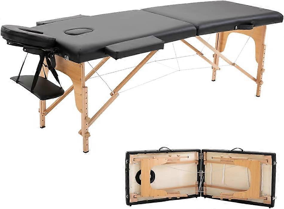 Portable Folding Massage Table 84 Inch with Adjustable Height Headrest Spa Bed for Therapy Black