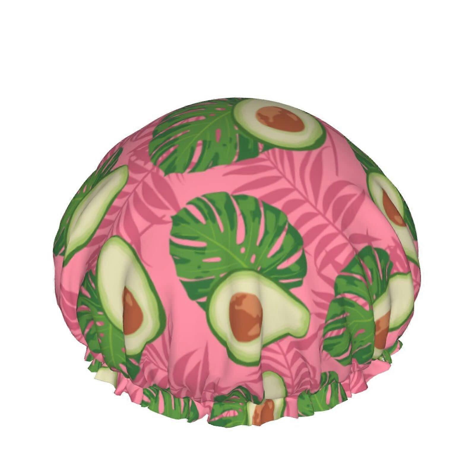 Shower Cap for Women with Waterproof EVA Lining, Secure Elastic Fit, Cute Avocado Pattern