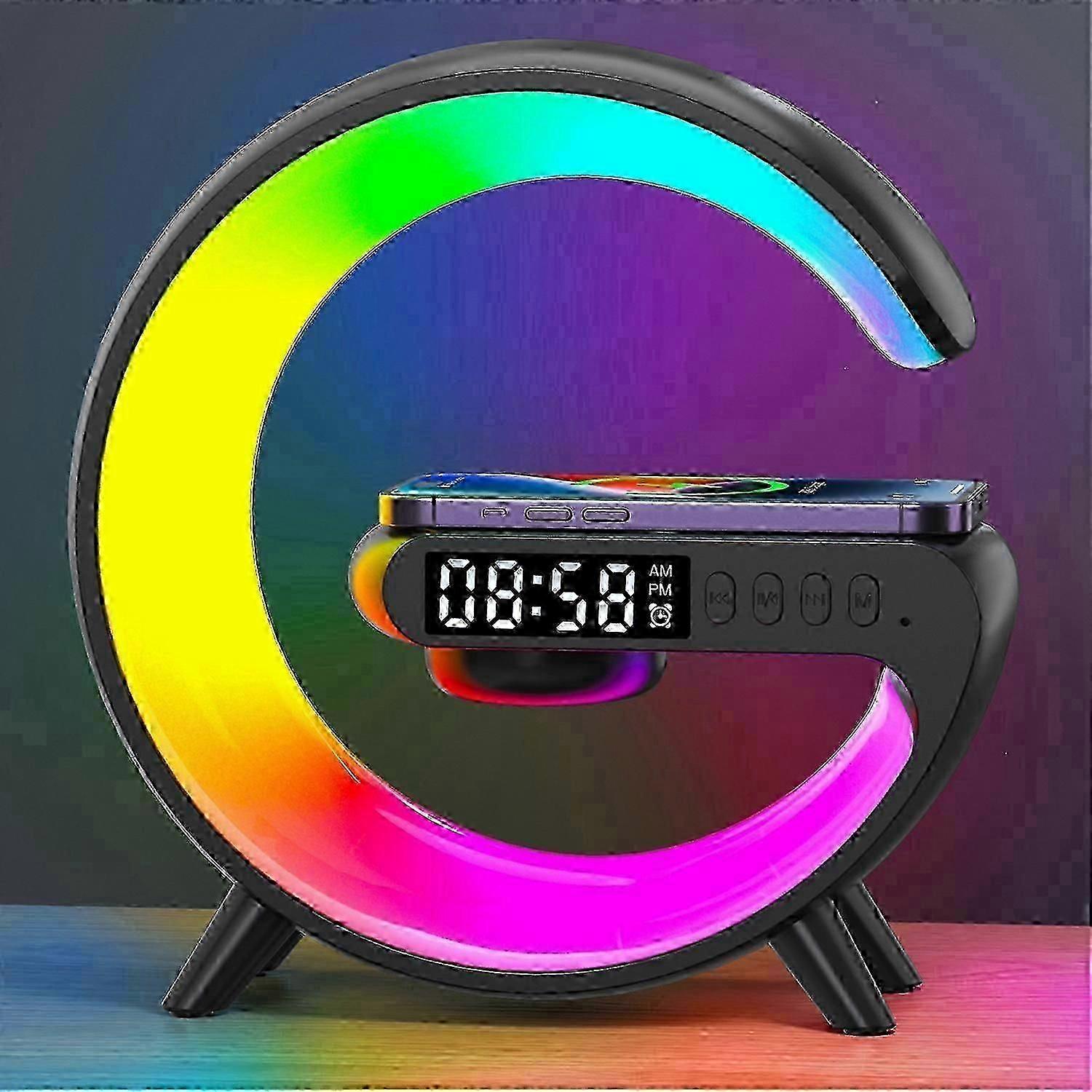 G69 G-Shape Bluetooth Speaker with Wireless Charger & Alarm Clock Wake-Up Light
