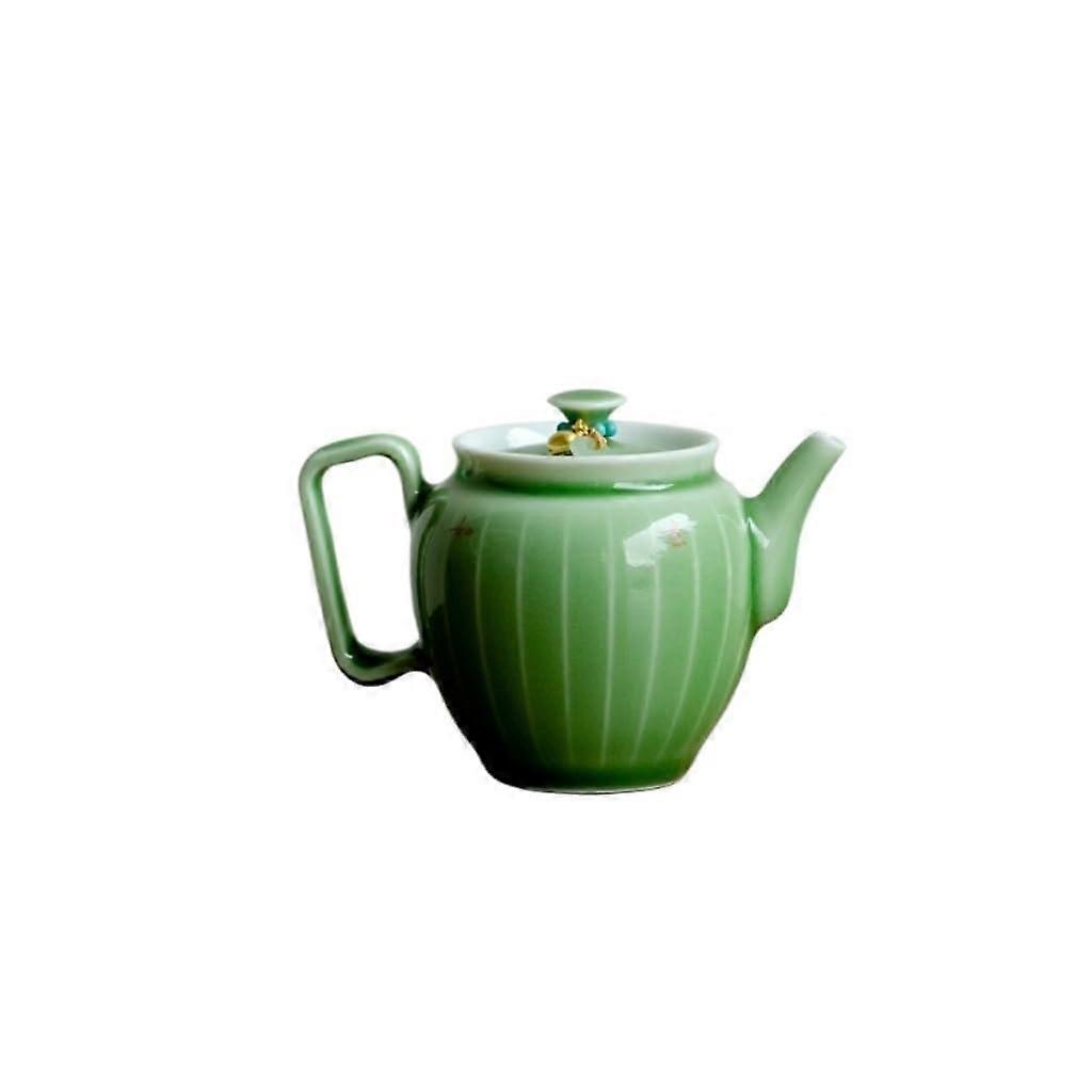 Ceramic Mini Teapot 140ml Green with Infuser for Tea and Coffee, Ergonomic Handle Gift
