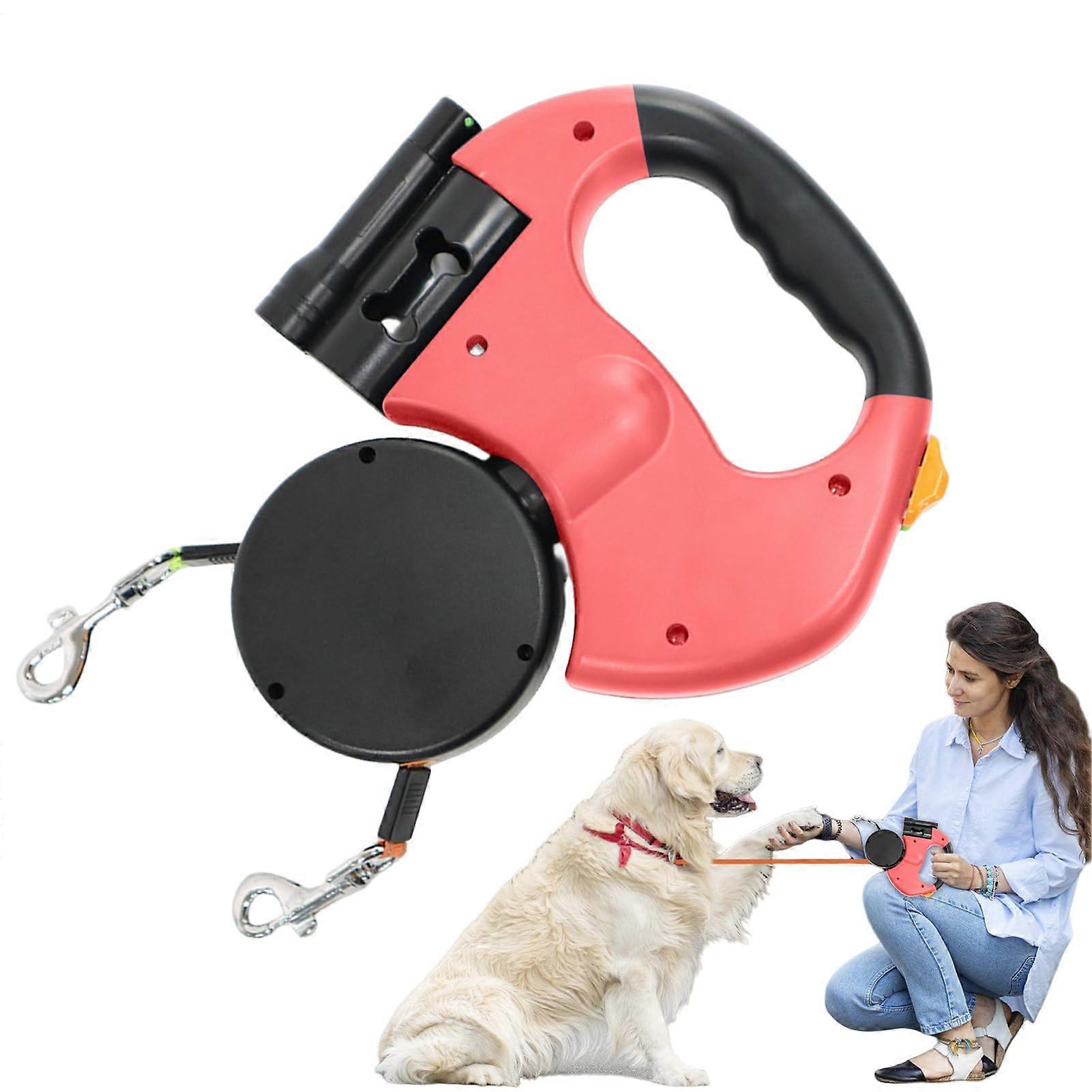 Retractable Dog Leash with Flashlight, Tangle Extendable Lead for Small Medium Dogs, Red