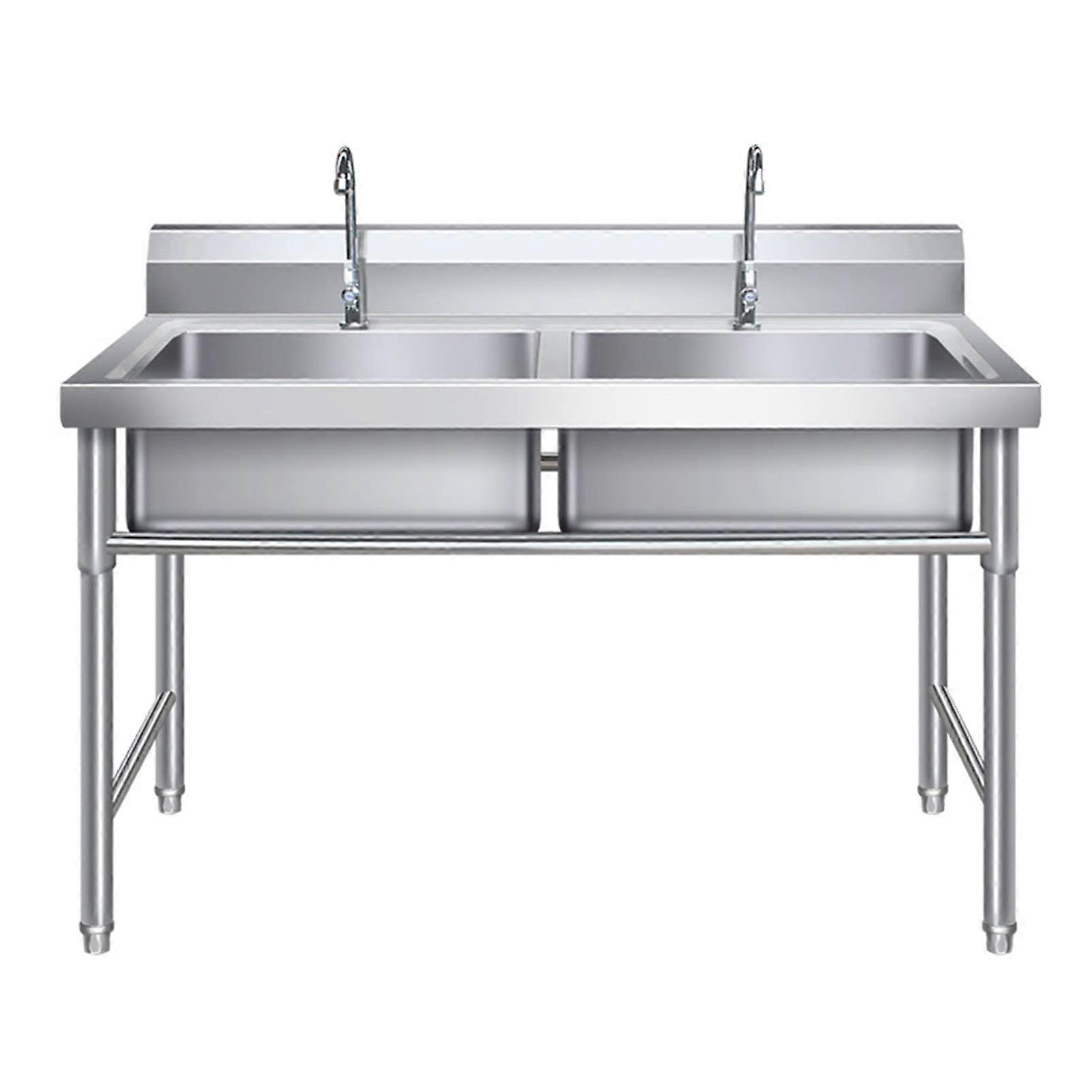 Stainless Steel Sink with Bracket, Durable Single or Double Basin for Commercial Kitchen Use