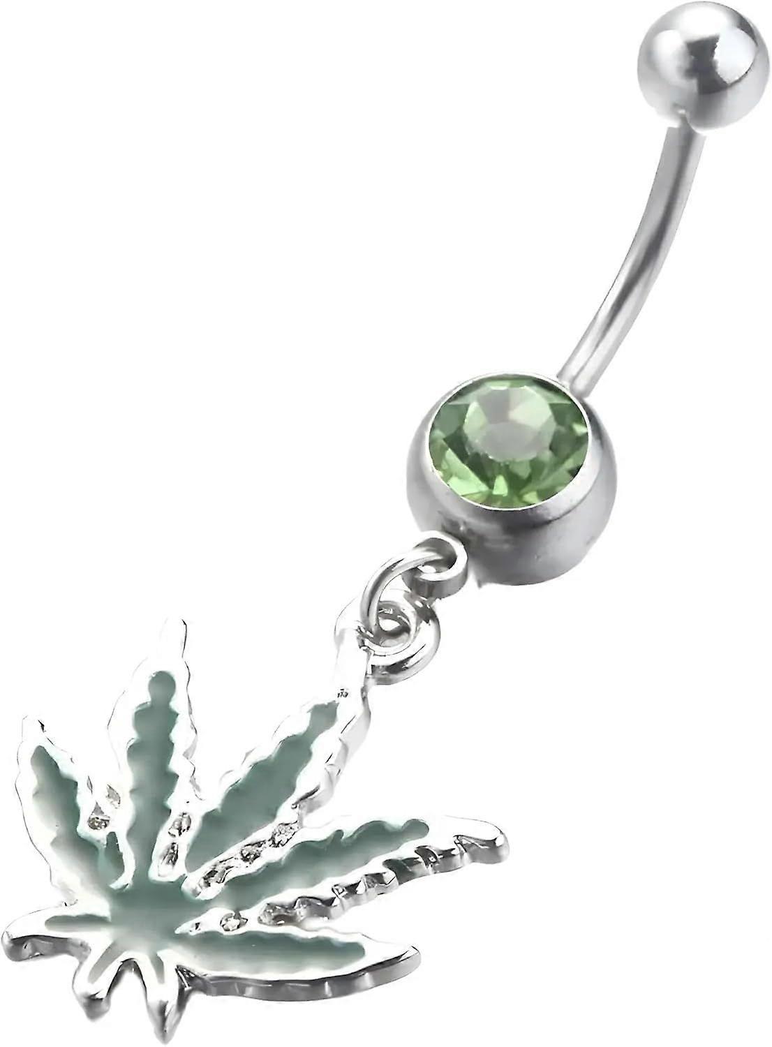 Stylish Star Belly Button Ring  Gold-Plated Marijuana Leaf Dangle  Cute Belly