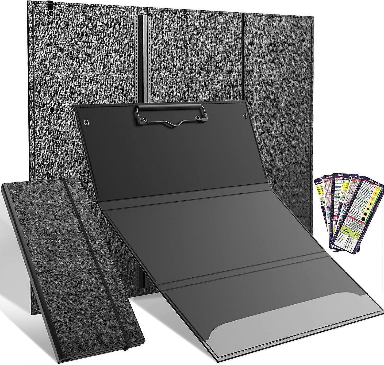 Foldable Nursing Clipboard - 3-Layer Professional Medical Board with Quick Reference Cheat Sheets & Notepad for Nurses, Doctors & Students (Black)