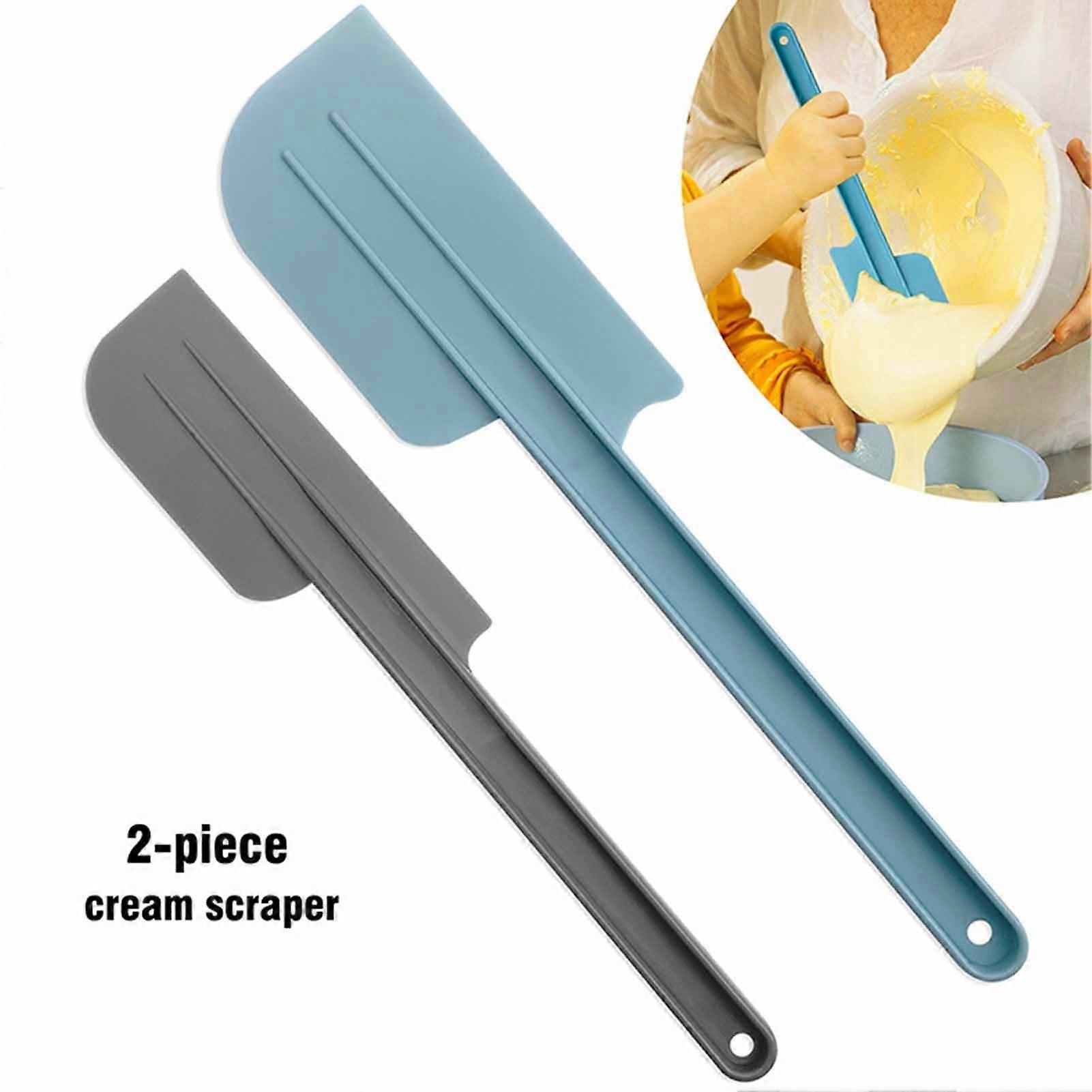 2Pcs Long Handle Cream Scraper Effective Silicone Non-stick Safe Cake Scraper for Kitchen