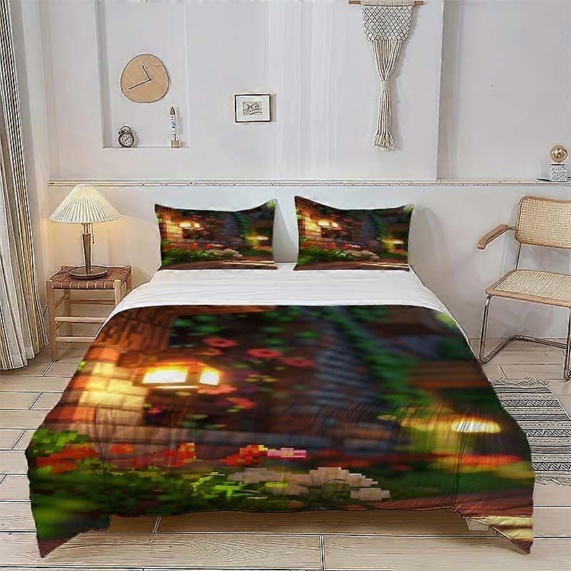 3pcs Pixel Block World Pattern Bedding Set Soft And Comfortable Suitable for All Seasons