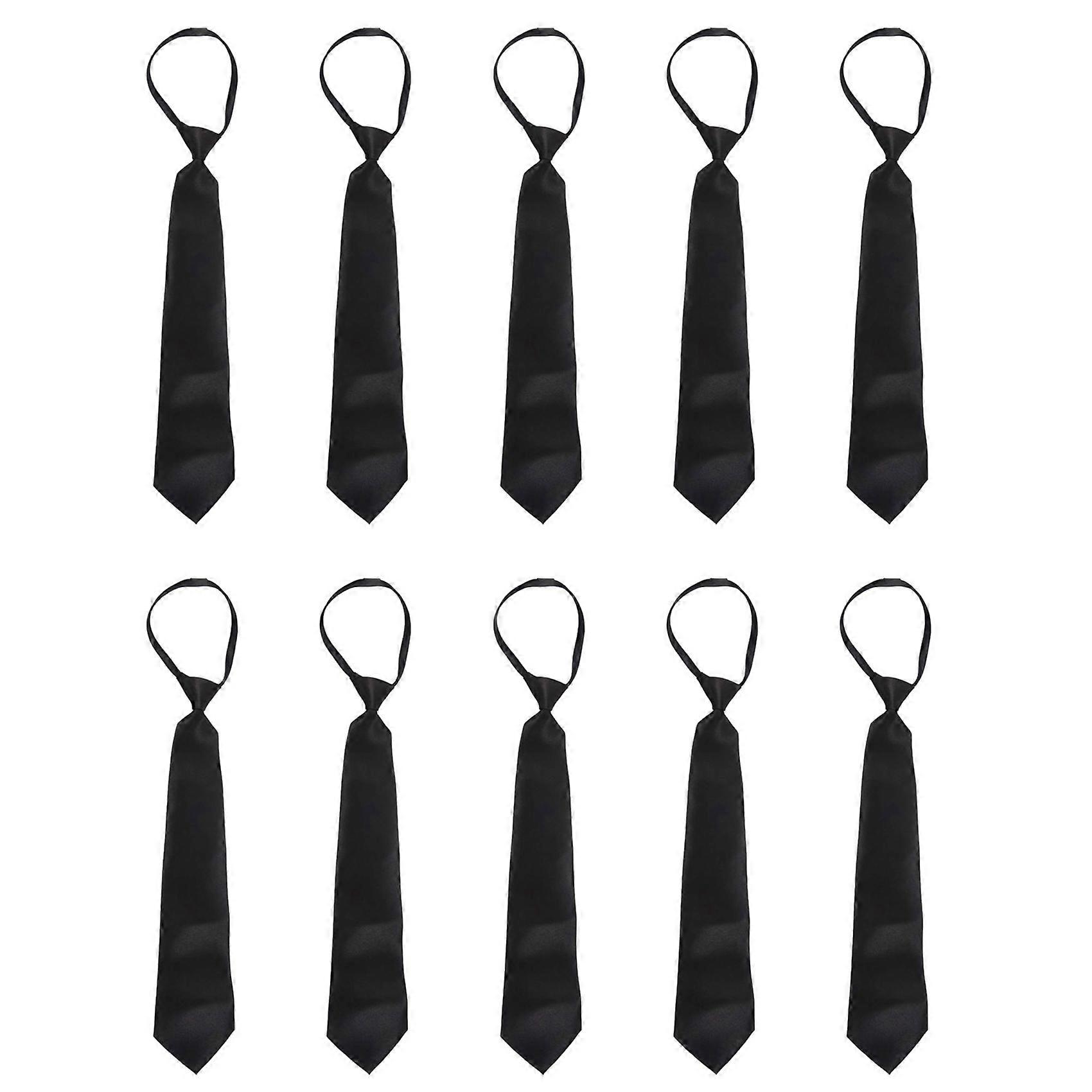 10X Men Solid Black Polyester Zip Up Necktie Smooth Zipper Tie