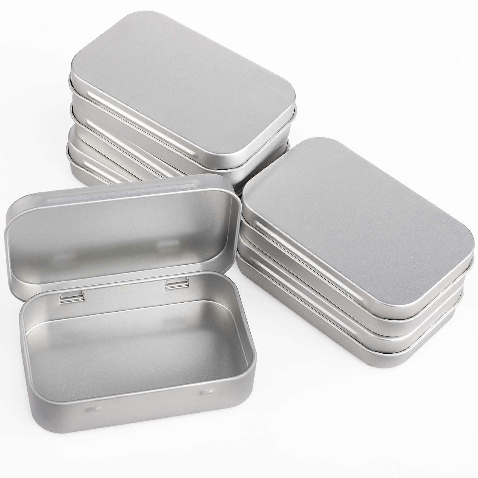 6 Pcs Metal Hinged Tins Silver Rectangular Empty Tin Containers for Candy Gift Cards Storage