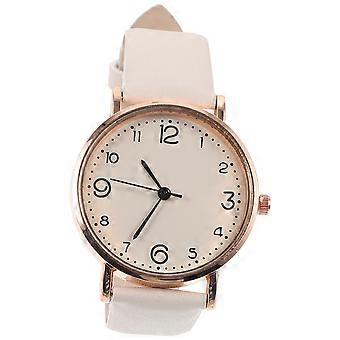 Casual Women Watch Fashion PU Leather Strap Wrist Watch Quartz Watch for Ladies Girls (White)