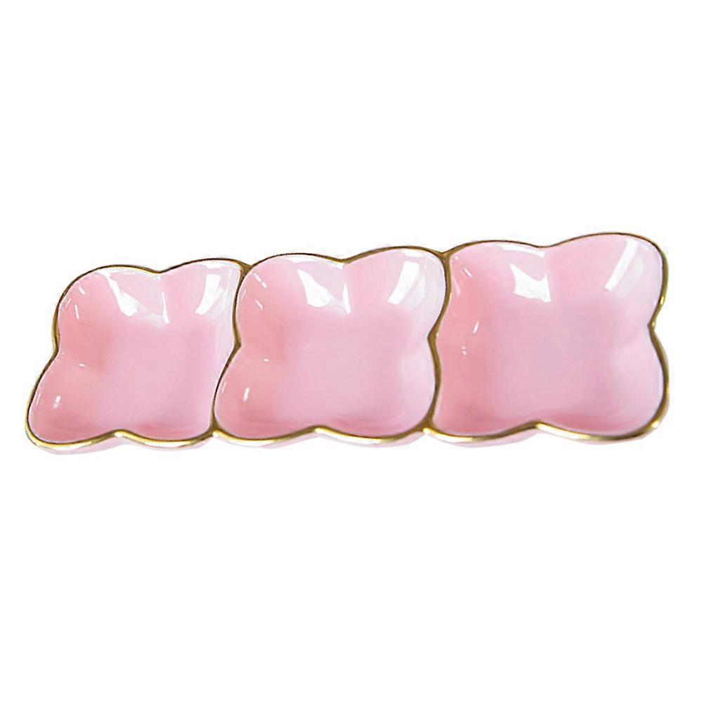 Condiment Dish Ceramic Three-Compartment for Serving Pink