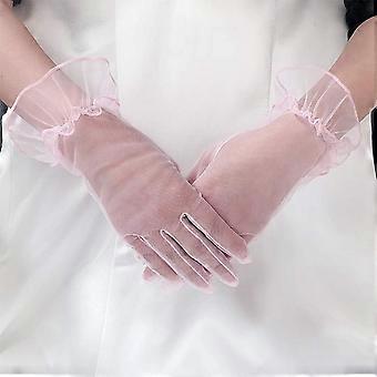 Tea Party Gloves Prom Evening Party Accessories Short Wrist Length Pink 2