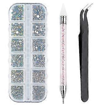 2000 Pieces Multi-size Crystal Ab Rhinestone With Pick Tweezers And Rhinestone Picking Pen