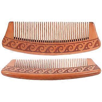Wooden Hair Comb for Scalp Massage, Small Detangling Comb with Wide Teeth, Portable Chocolate Brown Brush for Travel, Men & Women (2 Pack)